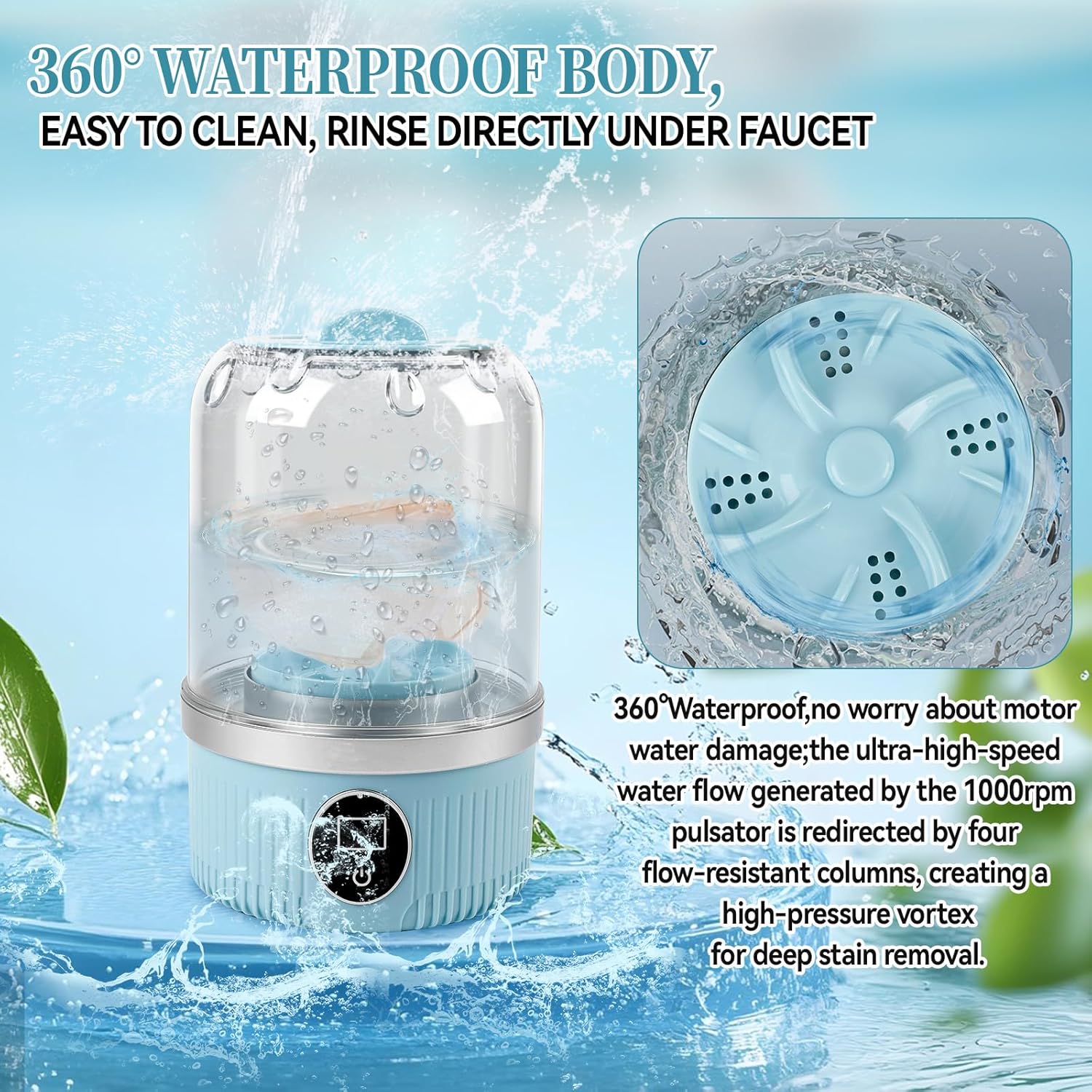Mini machine à laver portable – compacte, sans fil, 2 modes, idéal sous-vêtements