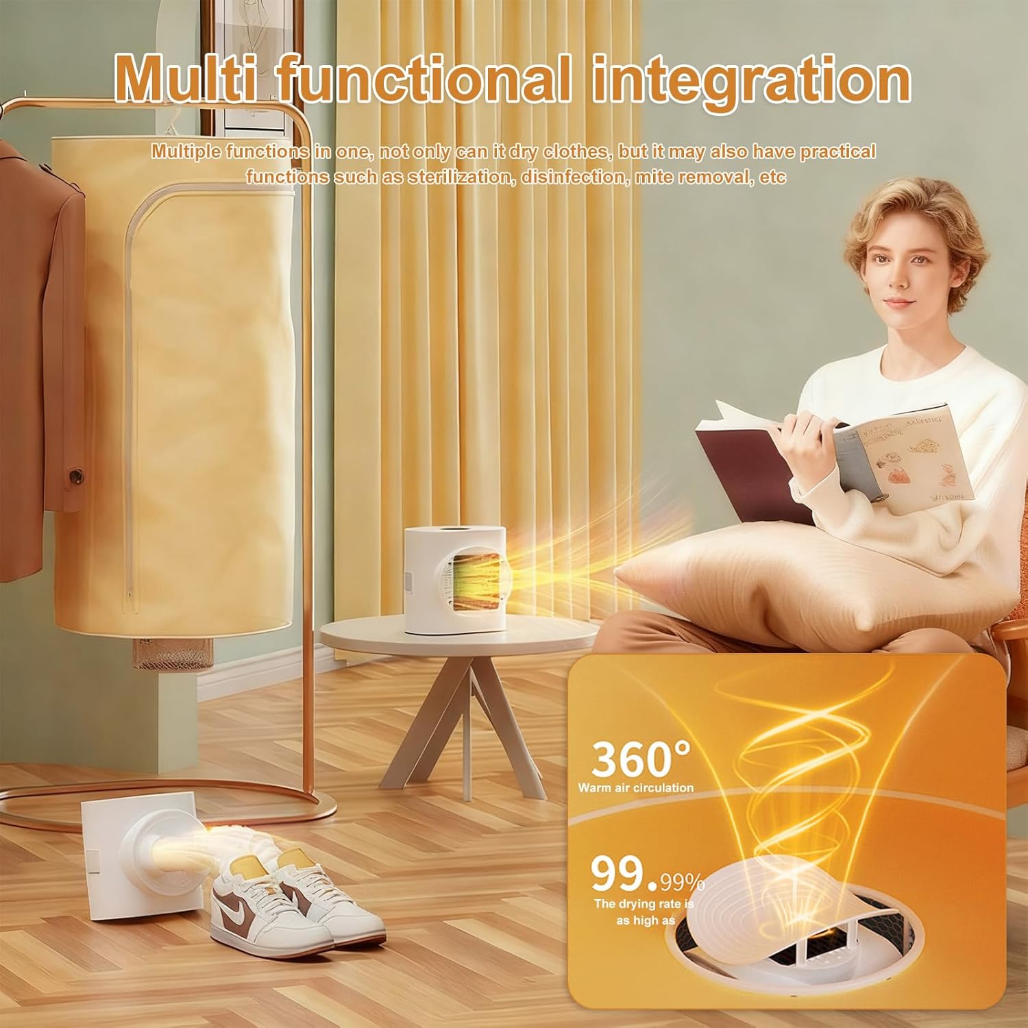 Sèche-linge portable compact 600W, télécommande, usage domestique