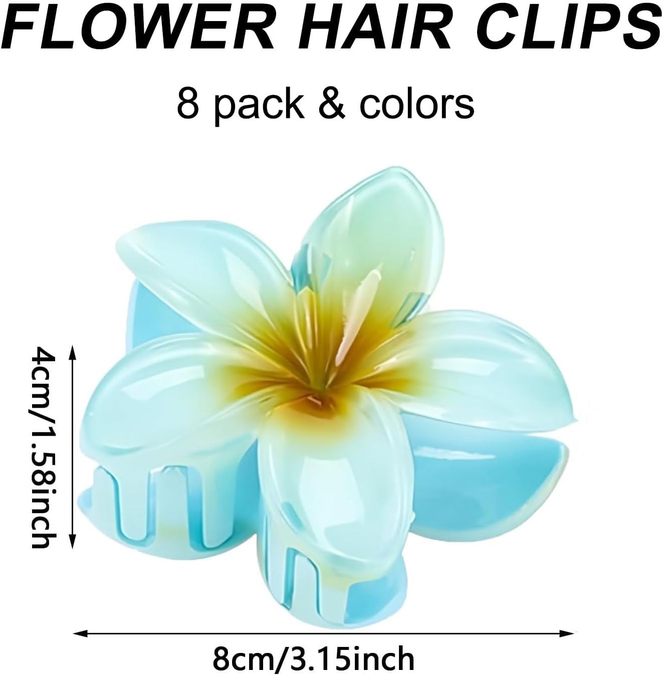 Pinces à cheveux - lot de 8 - grandes, antidérapantes, fleurs, couleurs variées, solides pour cheveux épais