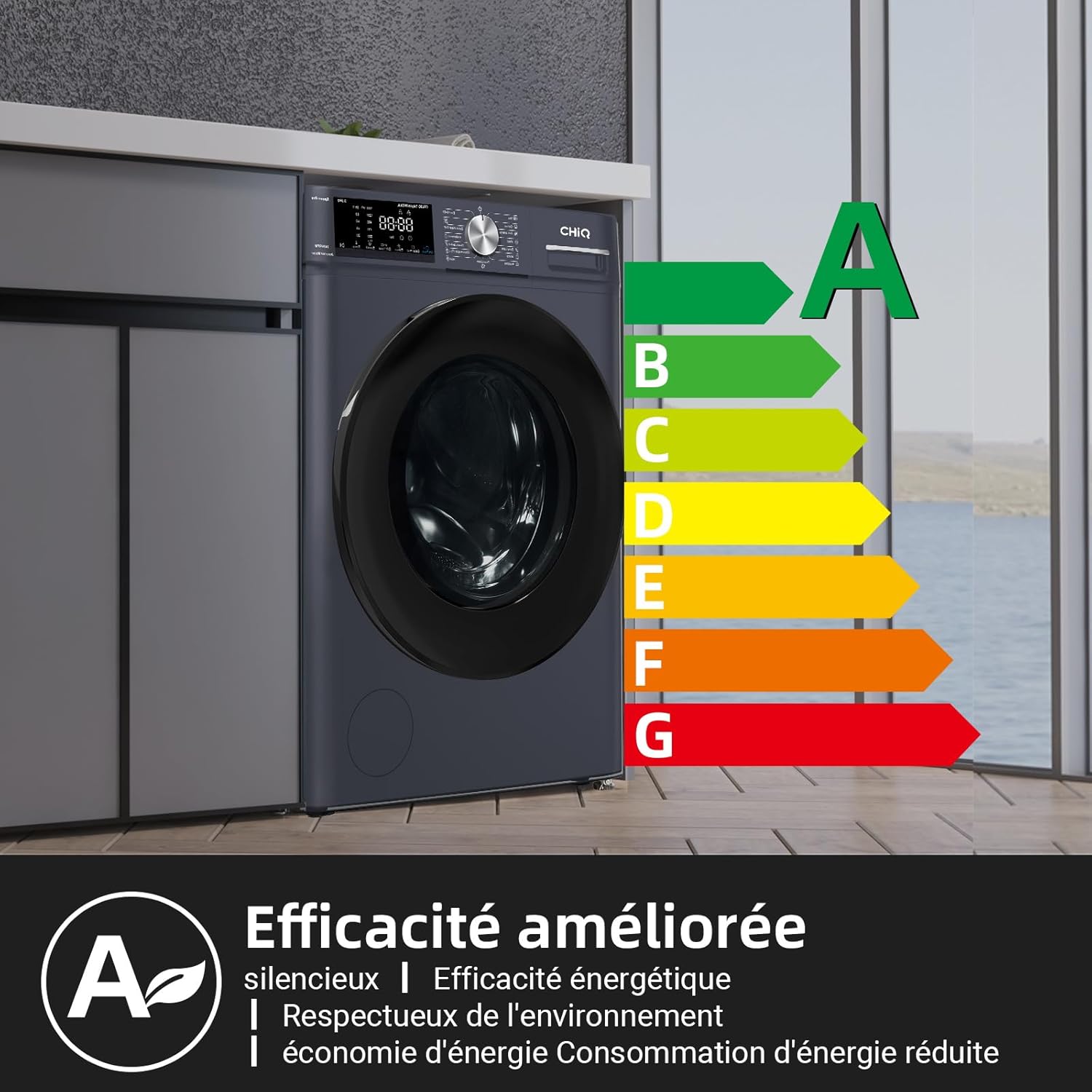 CHiQ - Lave-linge frontal 8 kg, 1400 tr/min, vapeur, IA, CFL80-14586IM3XA