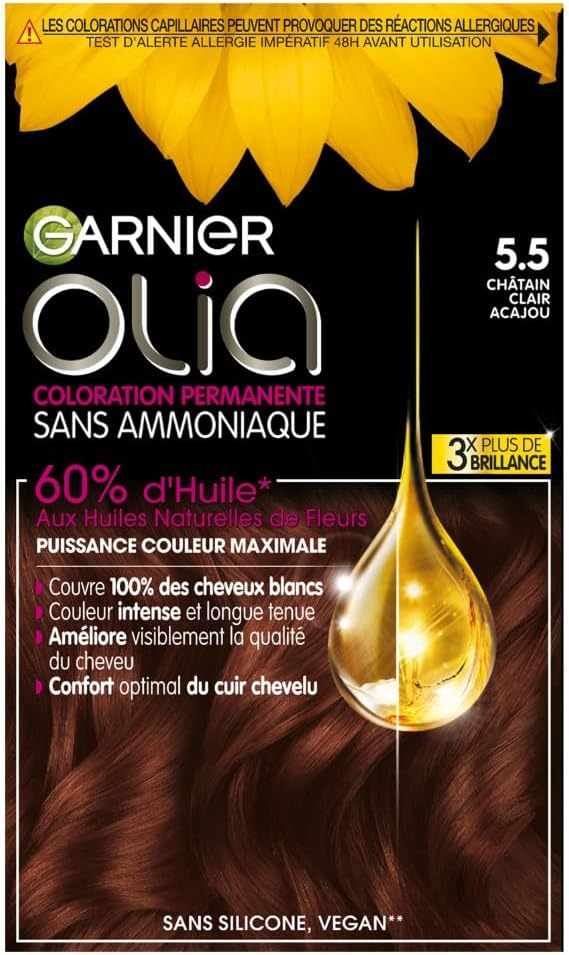 Garnier - Olia coloration permanente - 5.5 châtain clair acajou - sans ammoniaque, huiles de fleurs