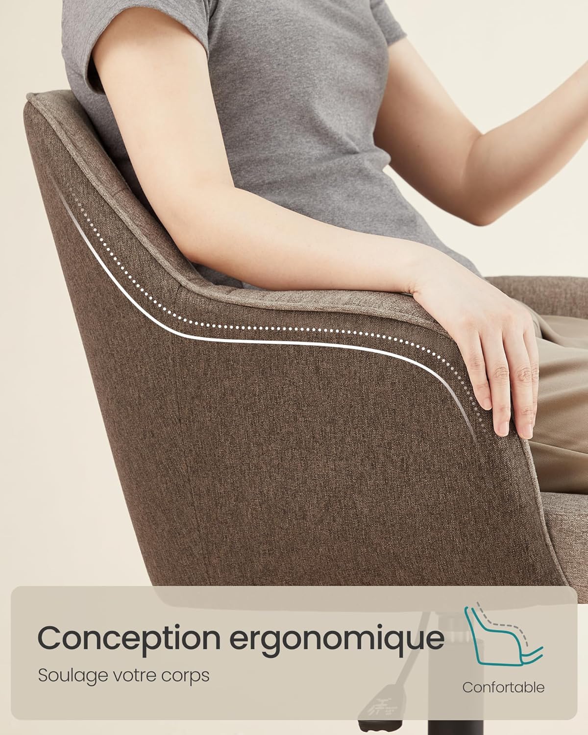 SONGMICS - chaise de bureau ergonomique - hauteur réglable, tissu coton-lin, cadre acier, capacité 110 kg - OBG019K01