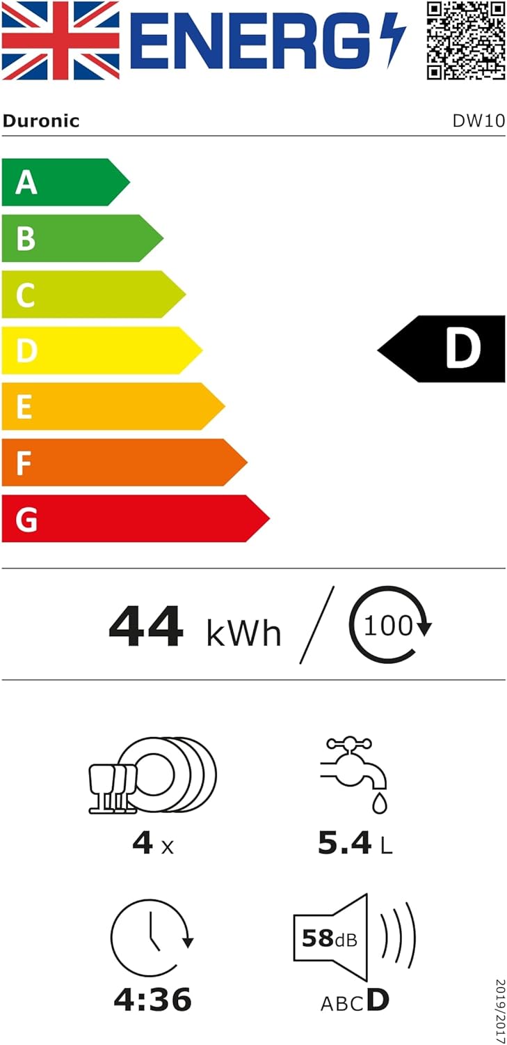 Duronic - DW10 BK - lave-vaisselle compact 1050W, 5 programmes, gain de place, séchage