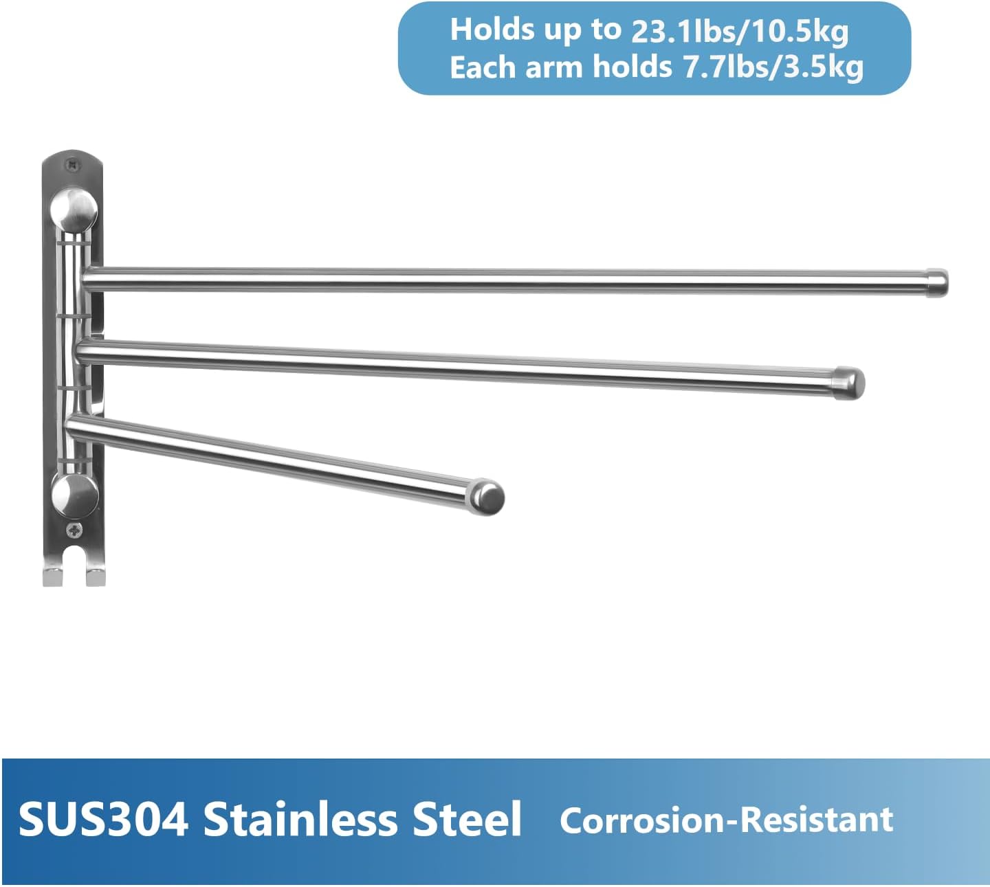 JSVER - Porte-serviettes 3 barres 180° inox 40cm - gain de place