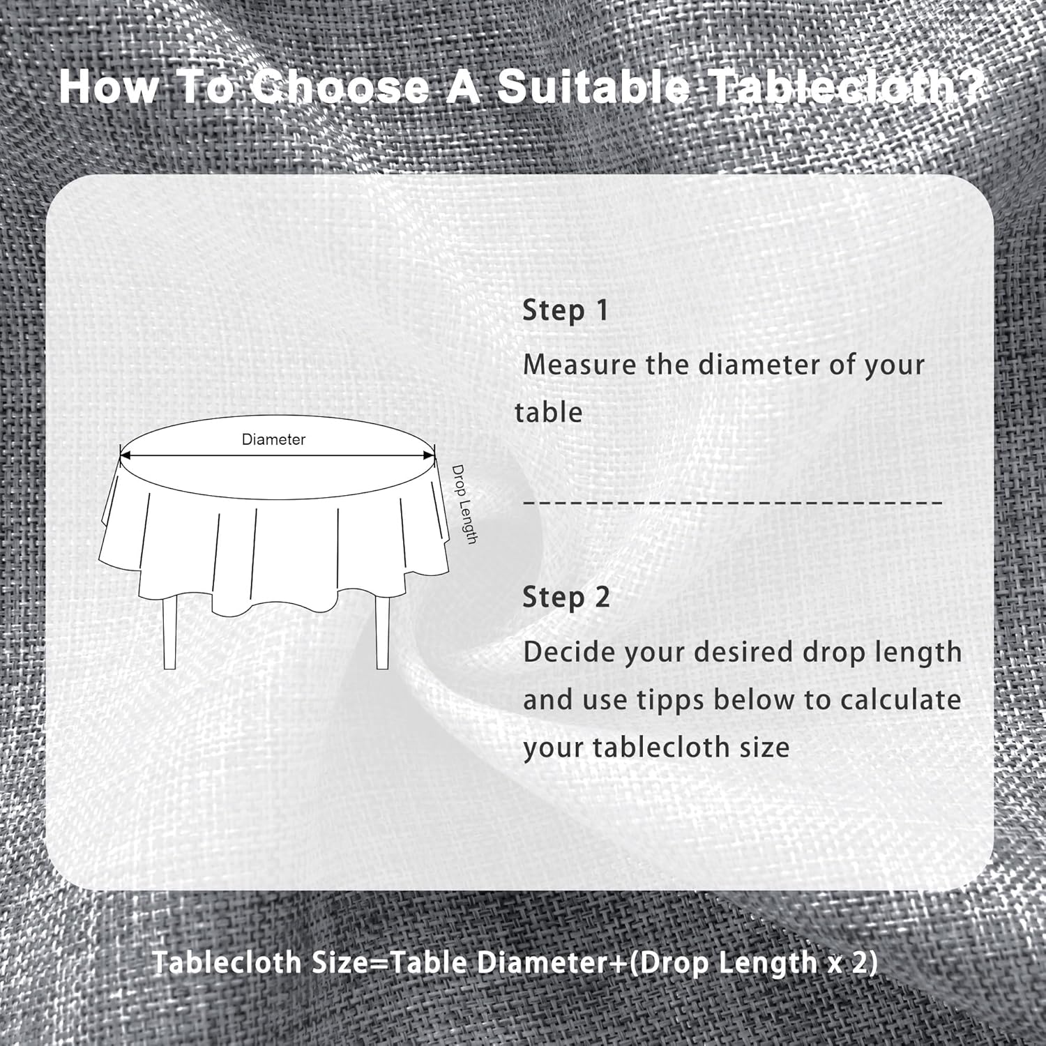 DWCN - effet lin - 140 cm rond - lavable, imperméable, anti-tache