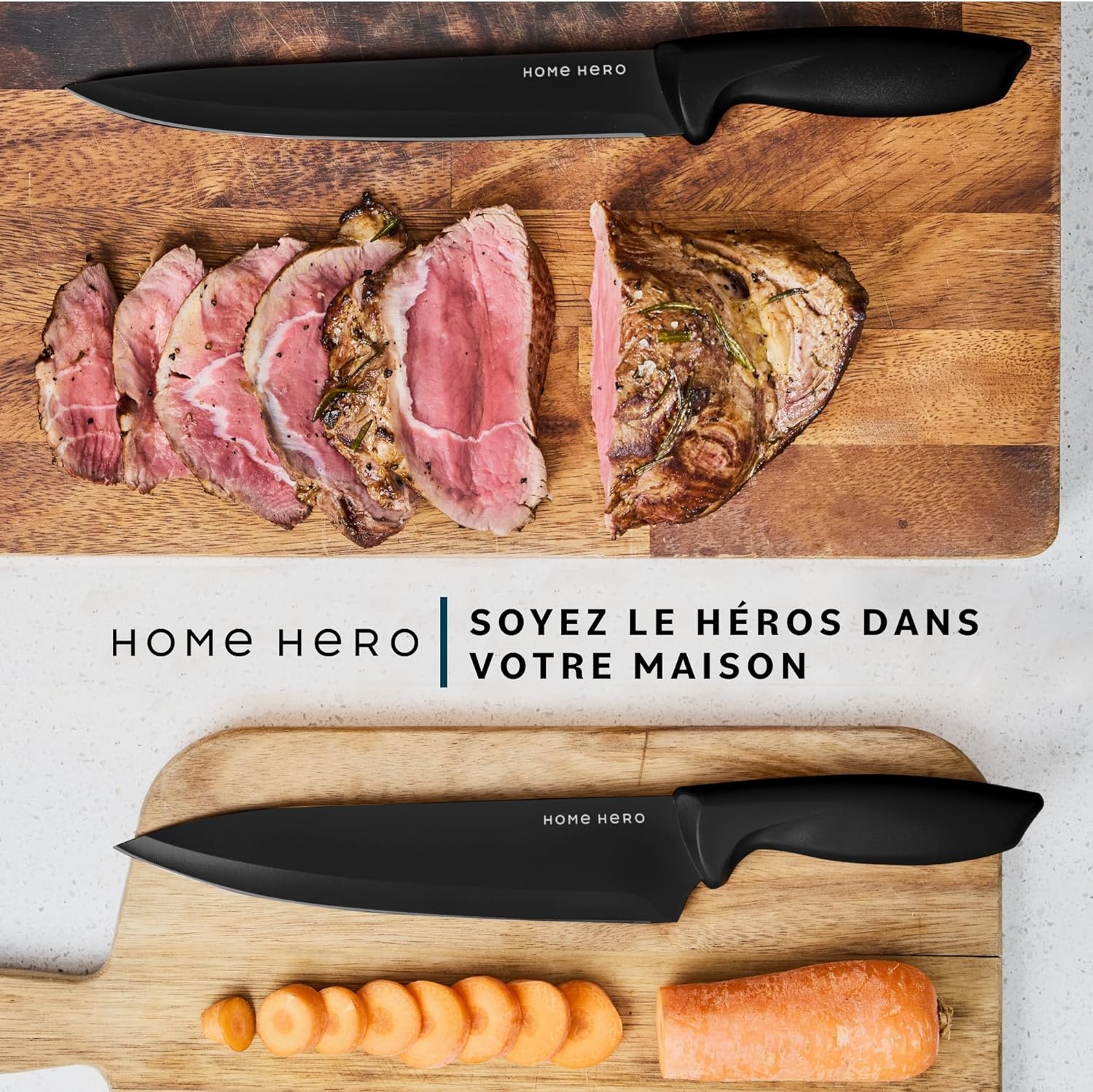 Home Hero - Set couteaux cuisine pro inox, 11 pcs, aiguiseur inclus