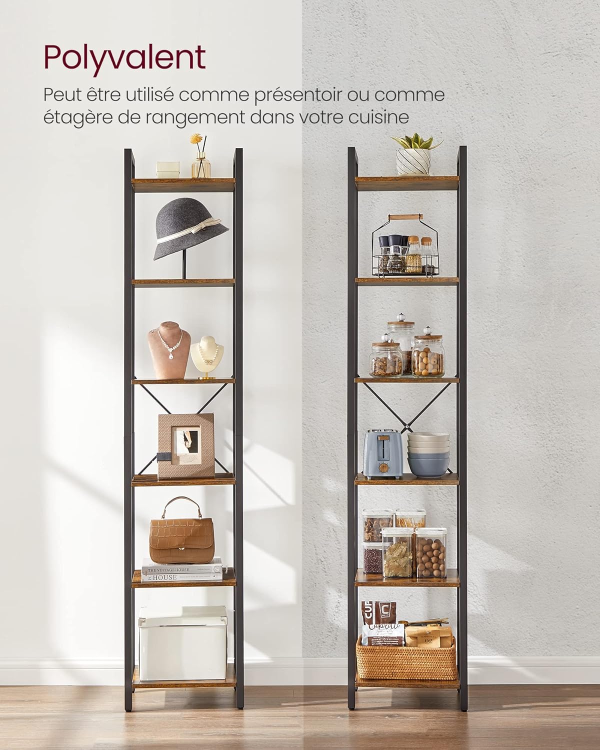 VASAGLE - étagère 6 niveaux style industriel 30x40x187,5 cm, LLS101B01