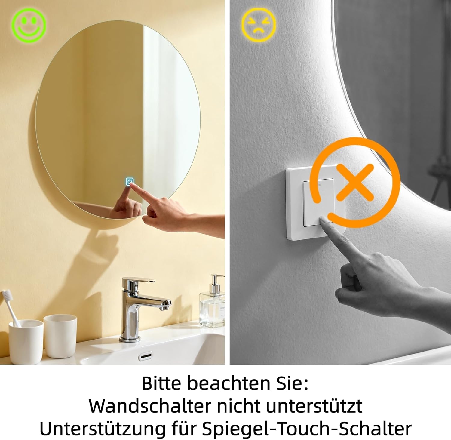 Miroir Salle de Bain - LED Rond 60cm - 3 couleurs, tactile, dimmable