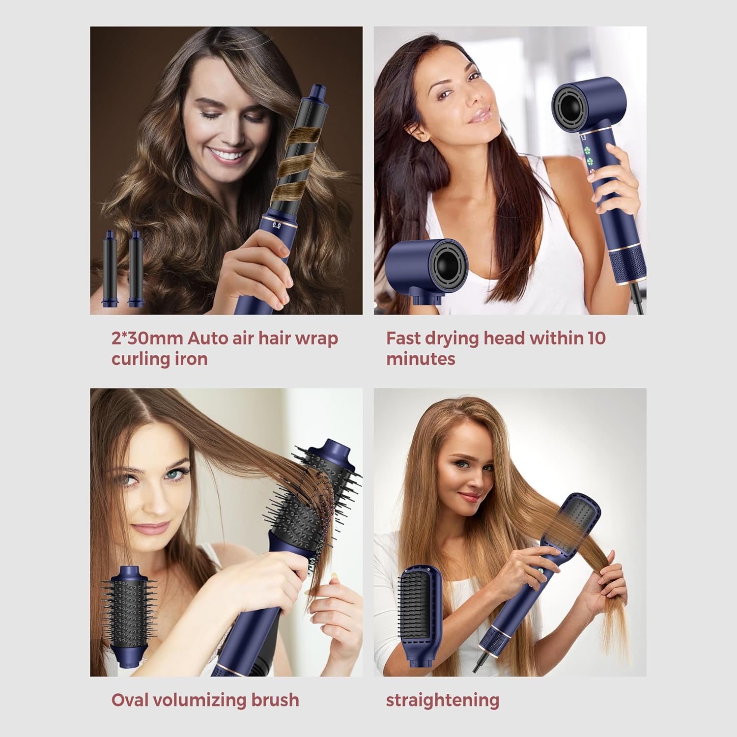 Air Styler 7 en 1 - 110000 tr/min - 20M/S - 320M ions, brosse, sèche-cheveux, boucleur
