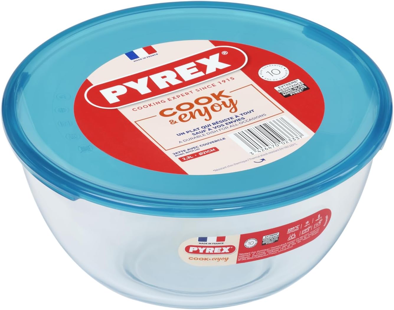 Pyrex - bol série borosilicate 2L - verre résistant, couvercle, lot de 2