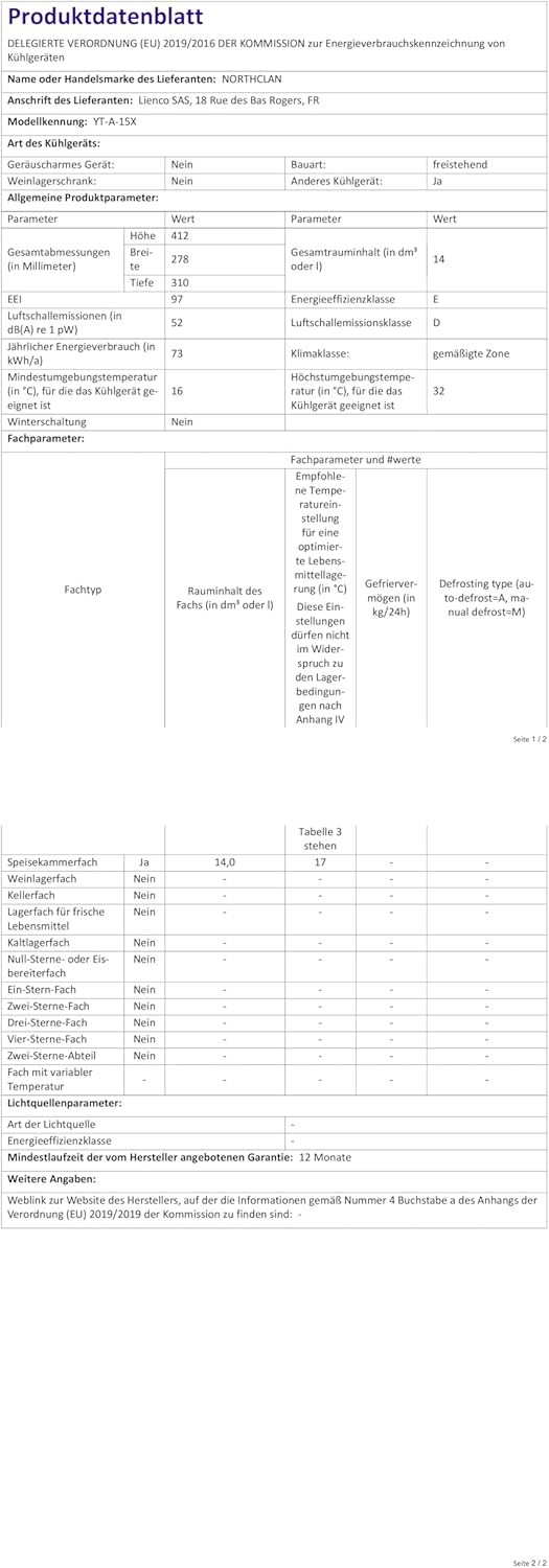 NORTHCLAN - Mini frigo 15L - chambre/voiture - chaud/froid, ECO mode