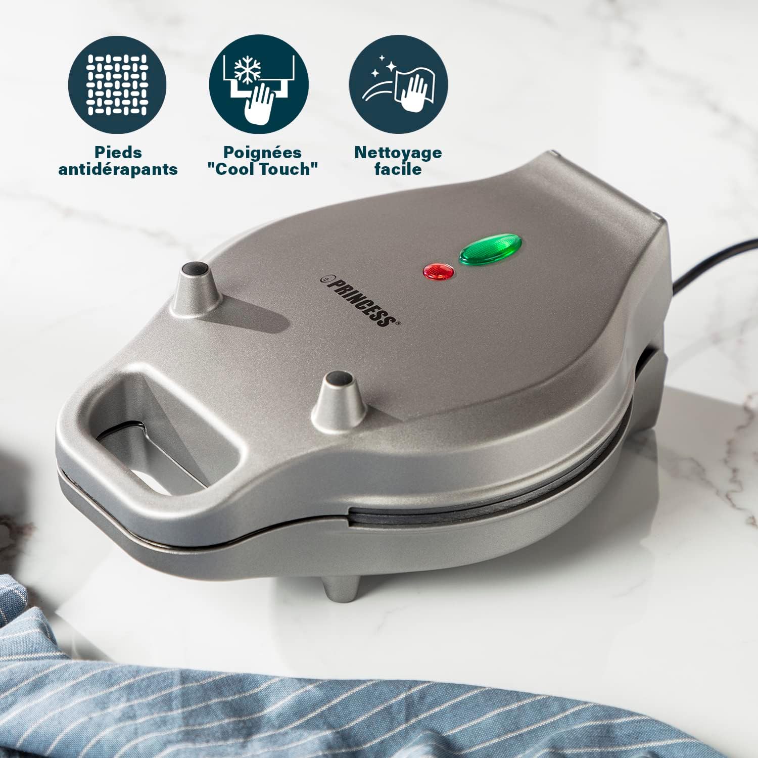 Princess - Gaufrier ouverture 180°, 700W, câble 0.7m, antiadhésif - 132465