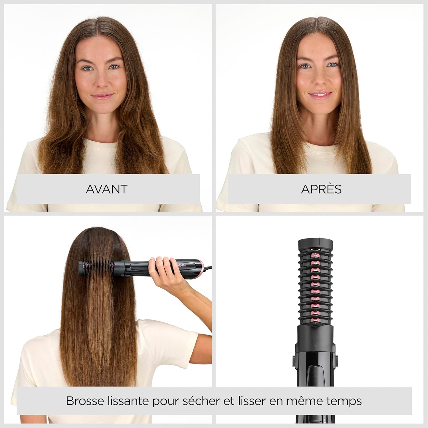 BaByliss - Brosse soufflante Perfect Finish - 3 embouts, ionique, 2 vitesses, bouton air froid - AS126E
