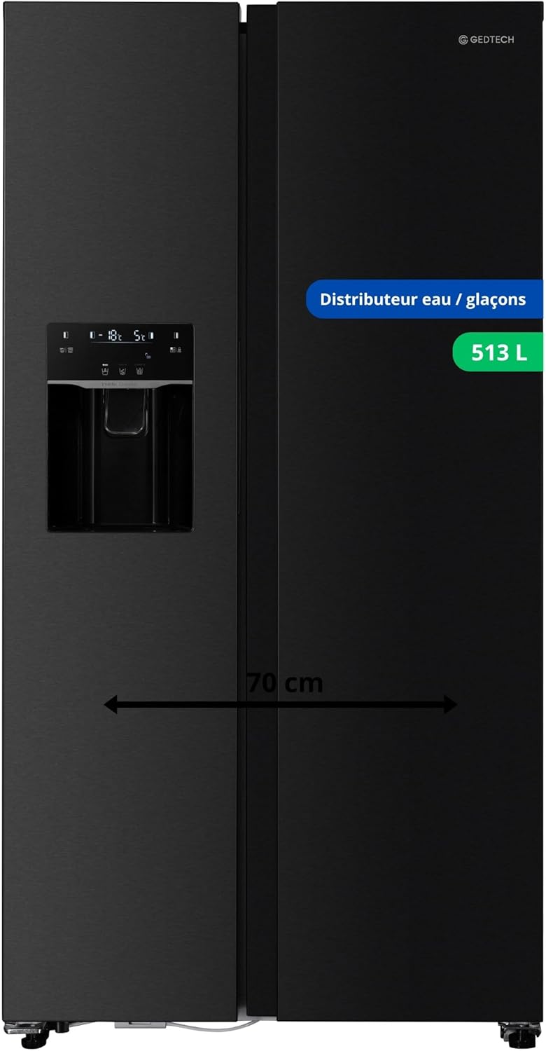 GEDTECH - Réfrigérateur side by side 513L, eau/glaçons, GSBSA513DX