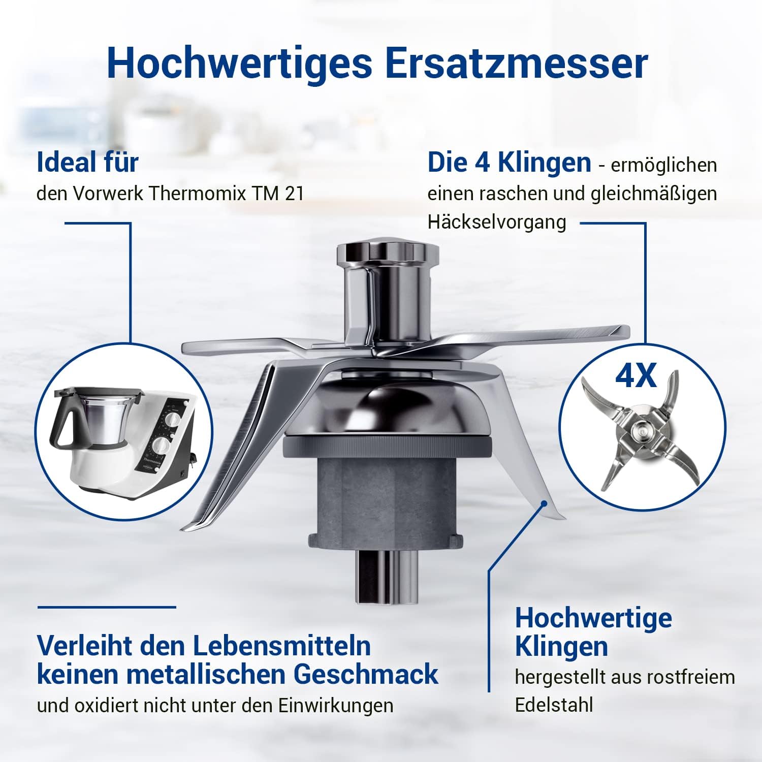 Vioks - couteau mélangeur inox SUS420, 4 lames, joint, TM21