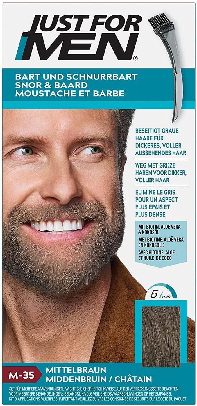 Just For Men - Barbe & Moustache - gel sans ammoniaque, application rapide, élimine poils blancs, châtain moyen M35