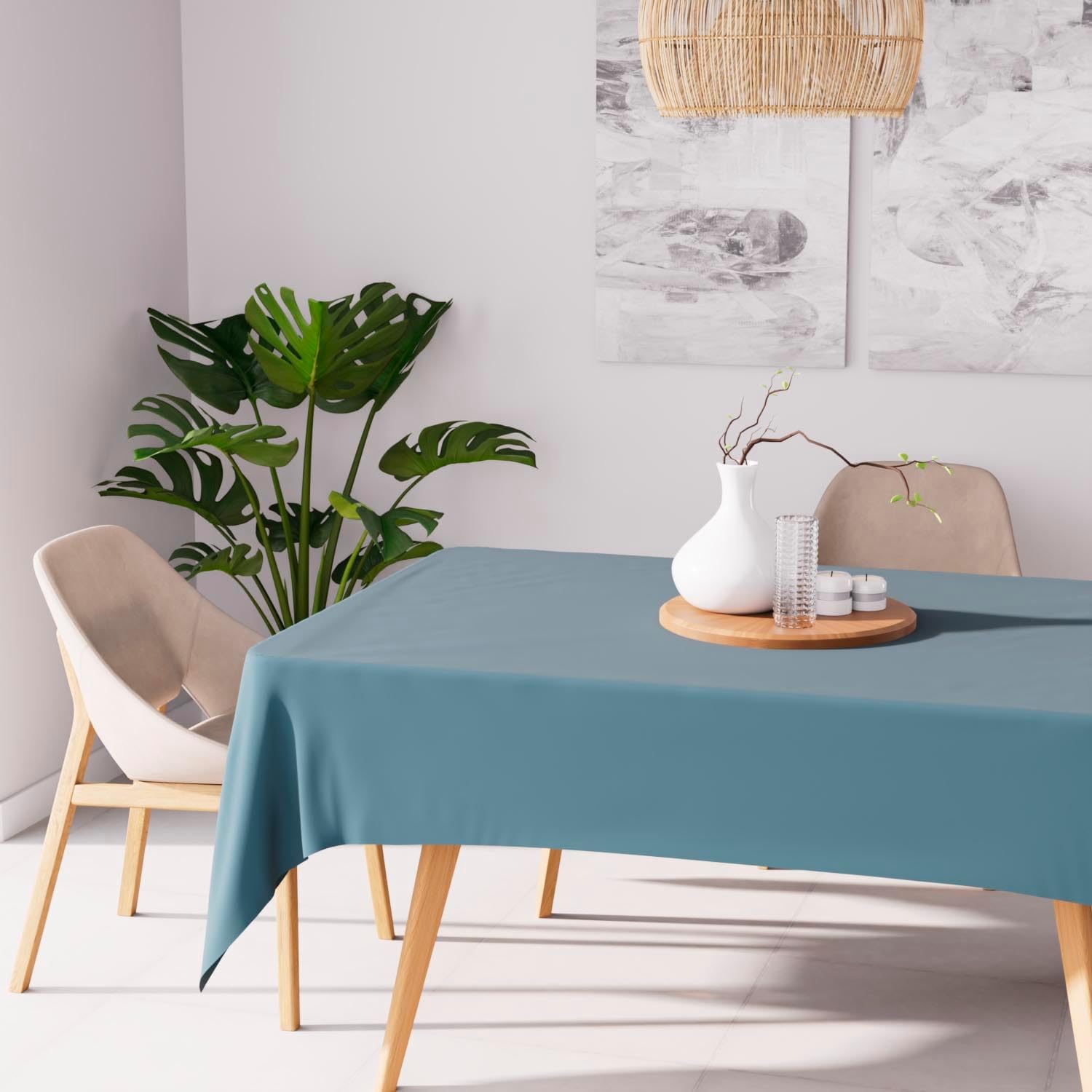 Soleil d'Ocre - Alix nappe rectangle 140x300cm polyester bleu celadon