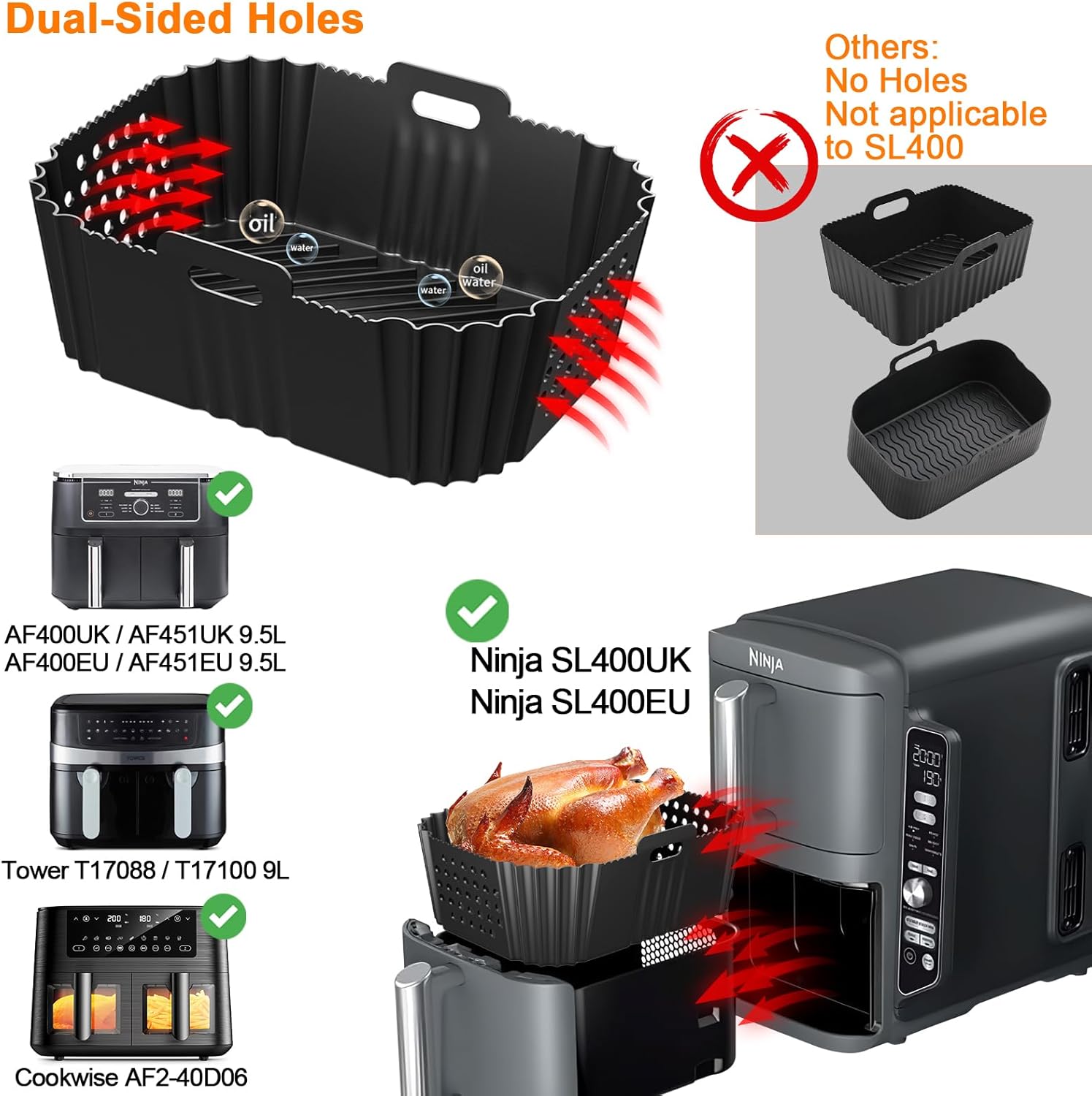 Moule silicone airfryer – compatible Ninja Foodi Max – lot de 2 – pour friteuses 9,5L/7,5L – accessoires cuisson – SL400