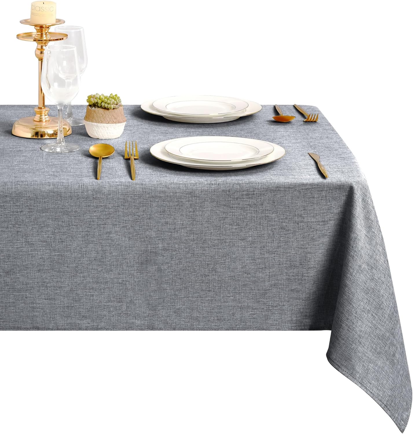 DWCN - Nappe Gris Lavable & Imperméable 135x160cm Aspect Lin DWCN