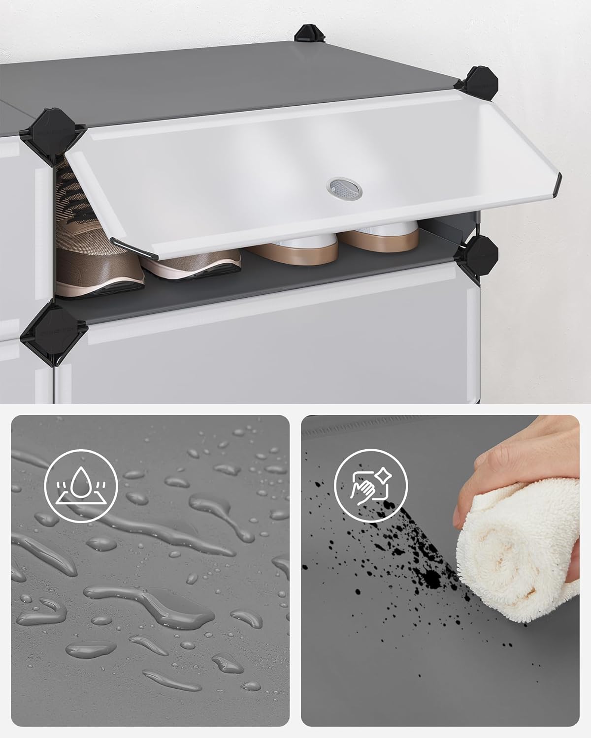 SONGMICS - Meuble à chaussures 10 compartiments, 20 paires, porte, malliet, gris LPC010G01