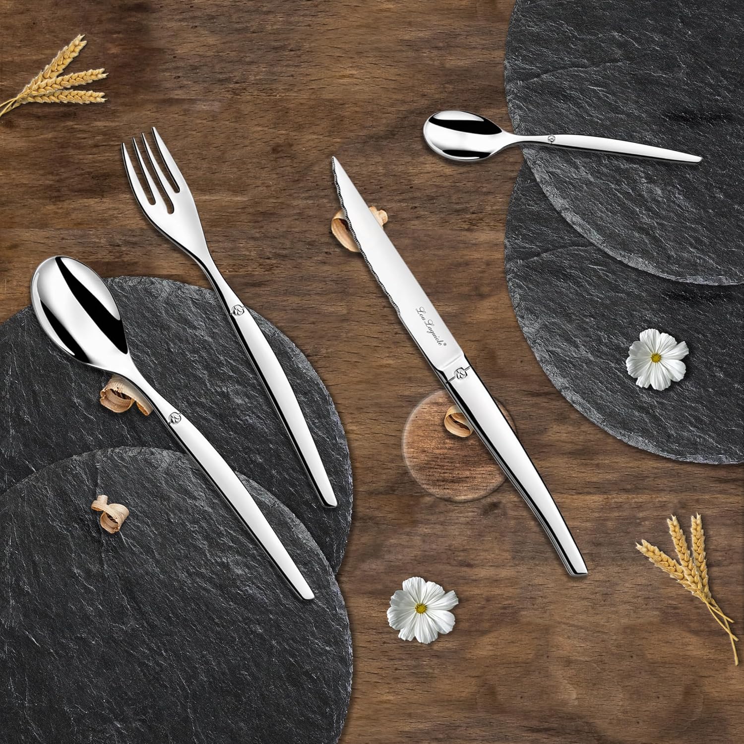 Lou Laguiole - Jet - coffret 16 couverts inox 18/0, finition miroir, gris