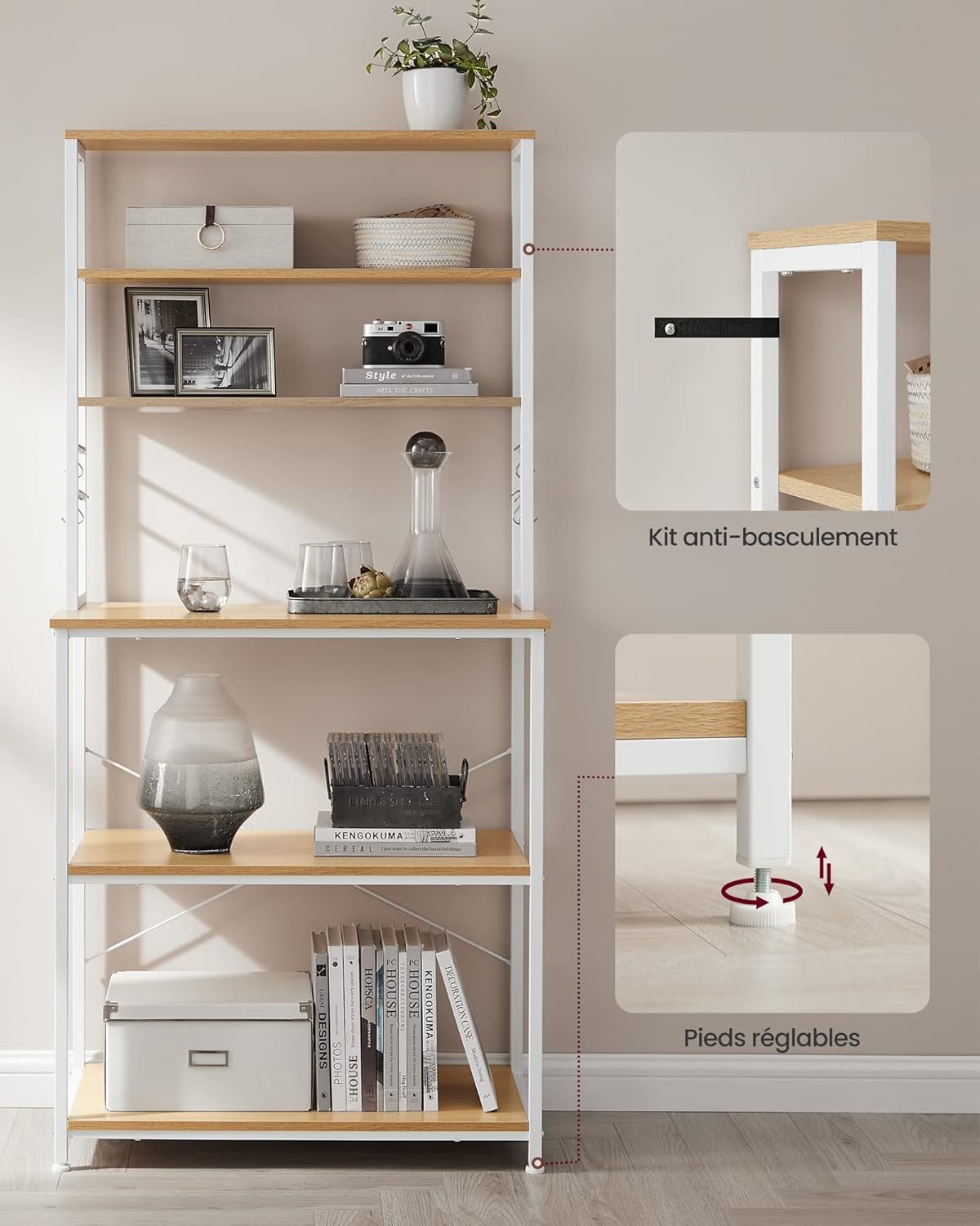 VASAGLE - étagère cuisine 40x80x167 cm, acier, 6 niveaux, KKS019W09