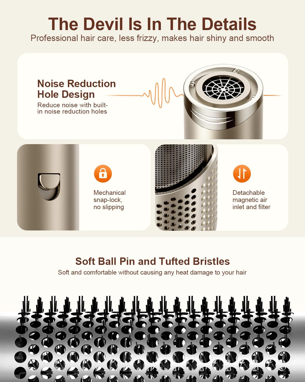 Brosse sèche-cheveux 5 en 1 - multi-styler, séchage rapide, enroulement auto, rangement, sans dommage