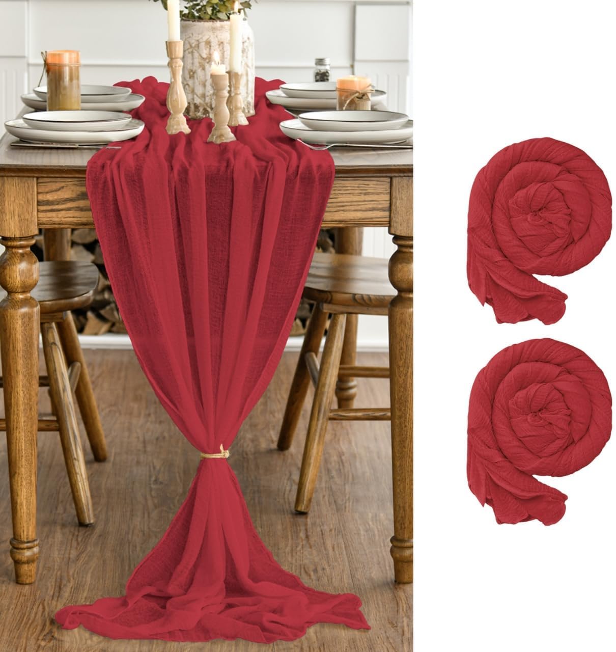 Artoid Mode - chemins de table bohème - 300 cm - gaze mousseline, lot de 2