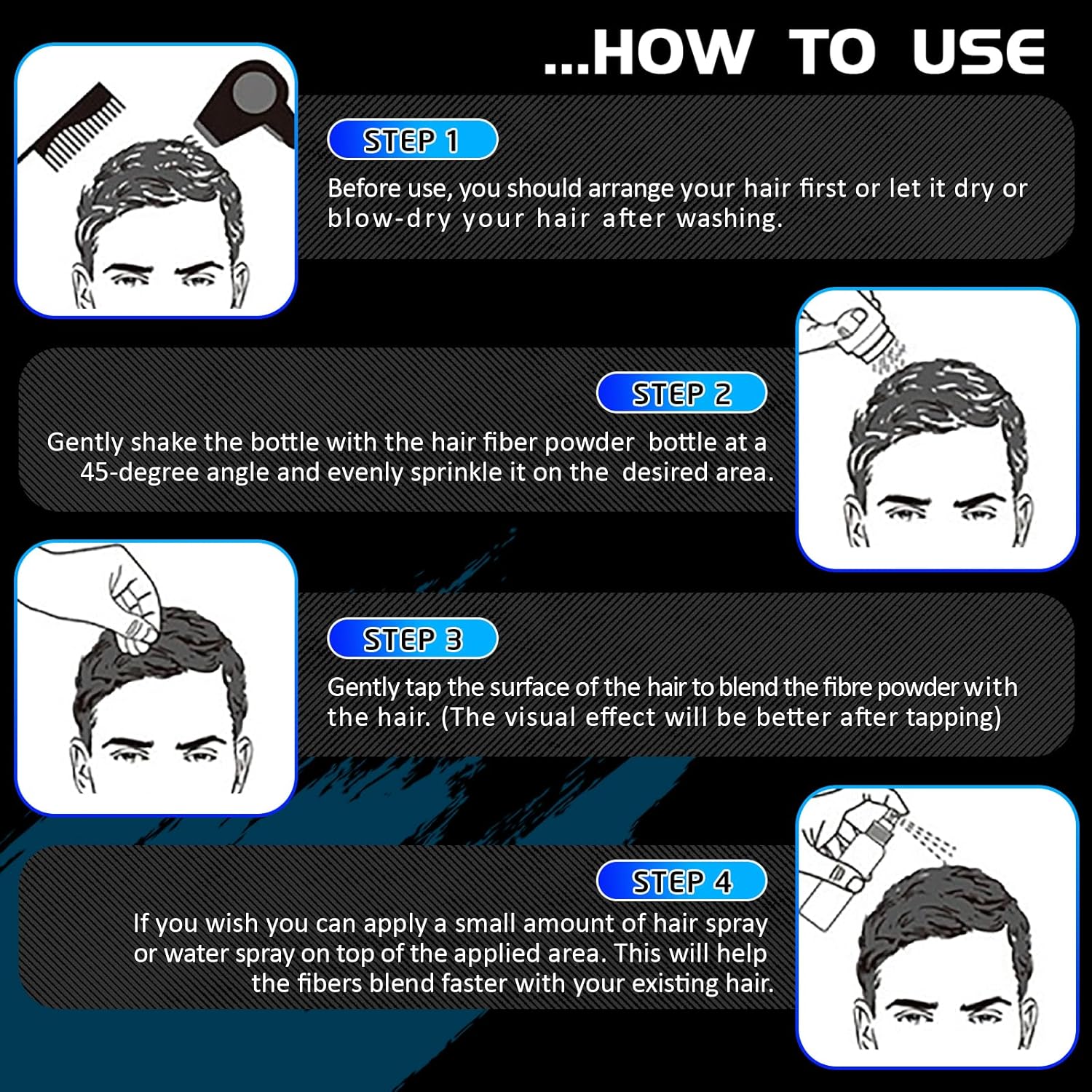 Fibres capillaires - spray applicateur -  poudre pro - brun moyen, correcteur perte cheveux