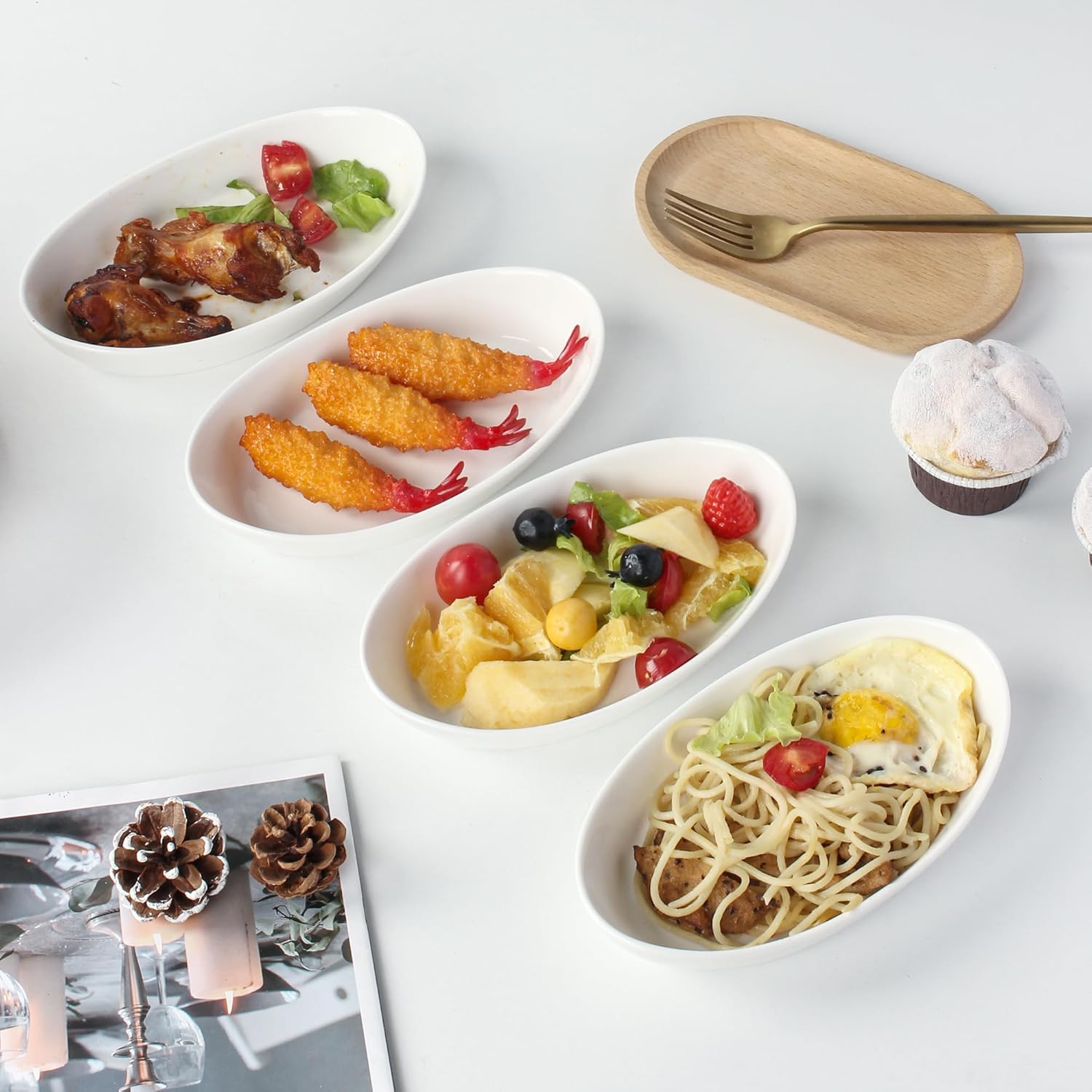 Plats à four individuels - céramique 300ml - lot de 6, four/micro-ondes