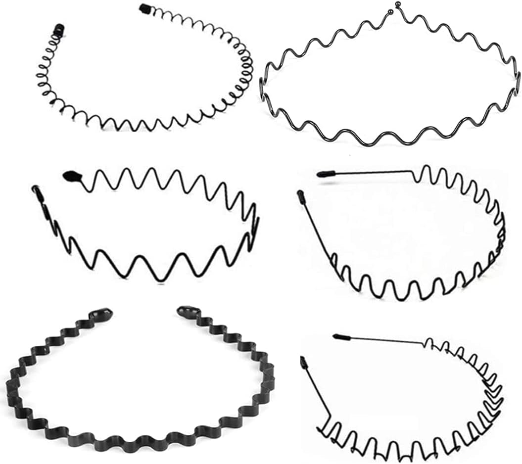 Serre-tête homme - lot de 6 - métal ondulé élastique, unisexe, idéal sport, accessoire cheveux