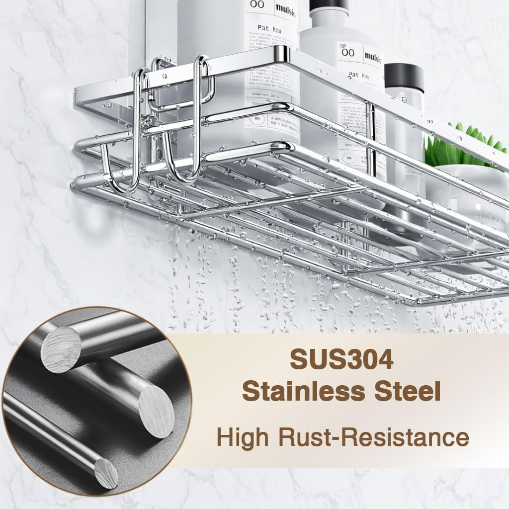 Étagères de douche inoxydable SUS304, lot de 2, résistantes, argenté