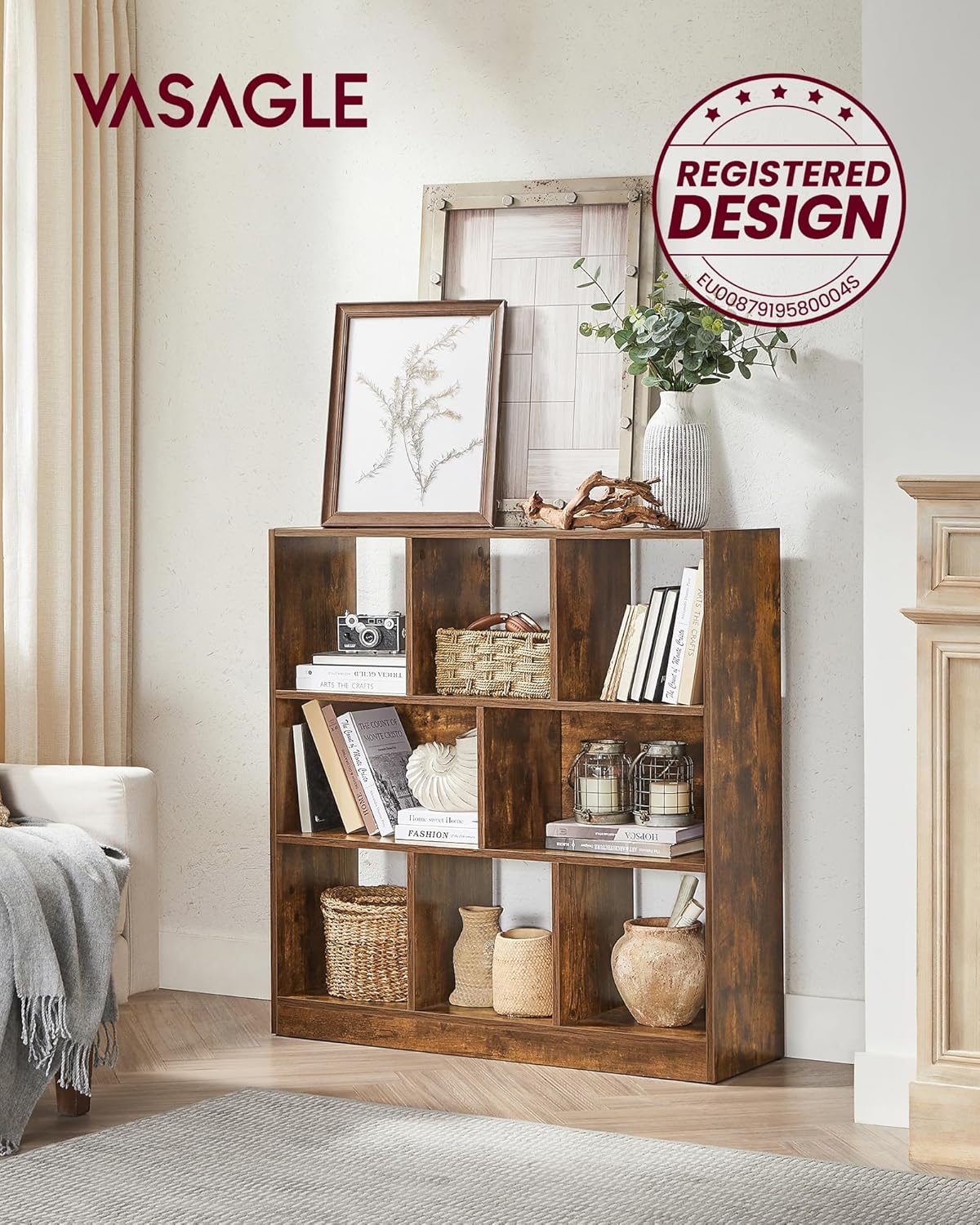 VASAGLE - Bibliothèque série LBC52BX - 30x97,5x100 cm - 8 compartiments ouverts modulables, style marron rustique - LBC5