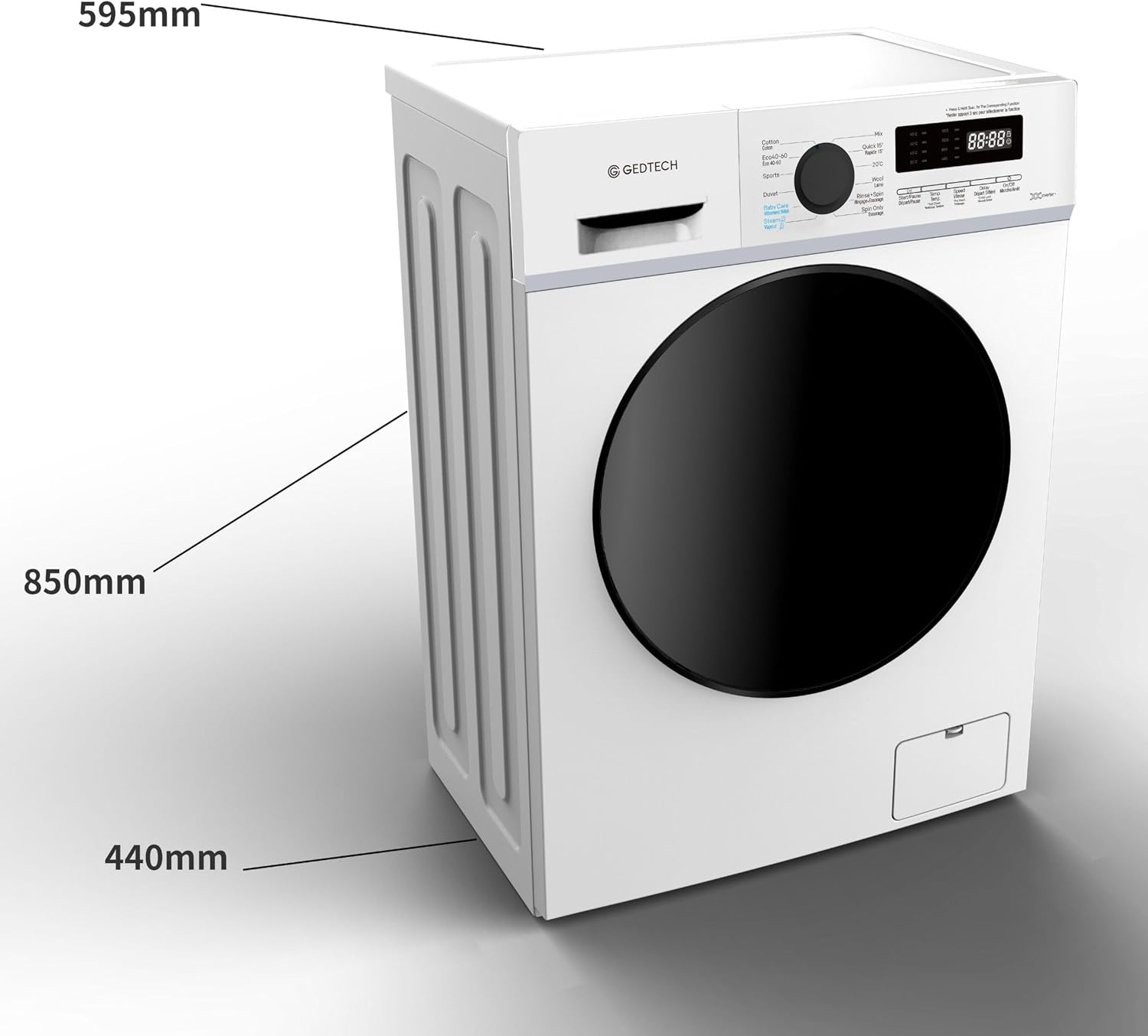 GEDTECH - Lave-linge frontal 7kg 1200tr/min Eco 16 programmes GLL71200WH