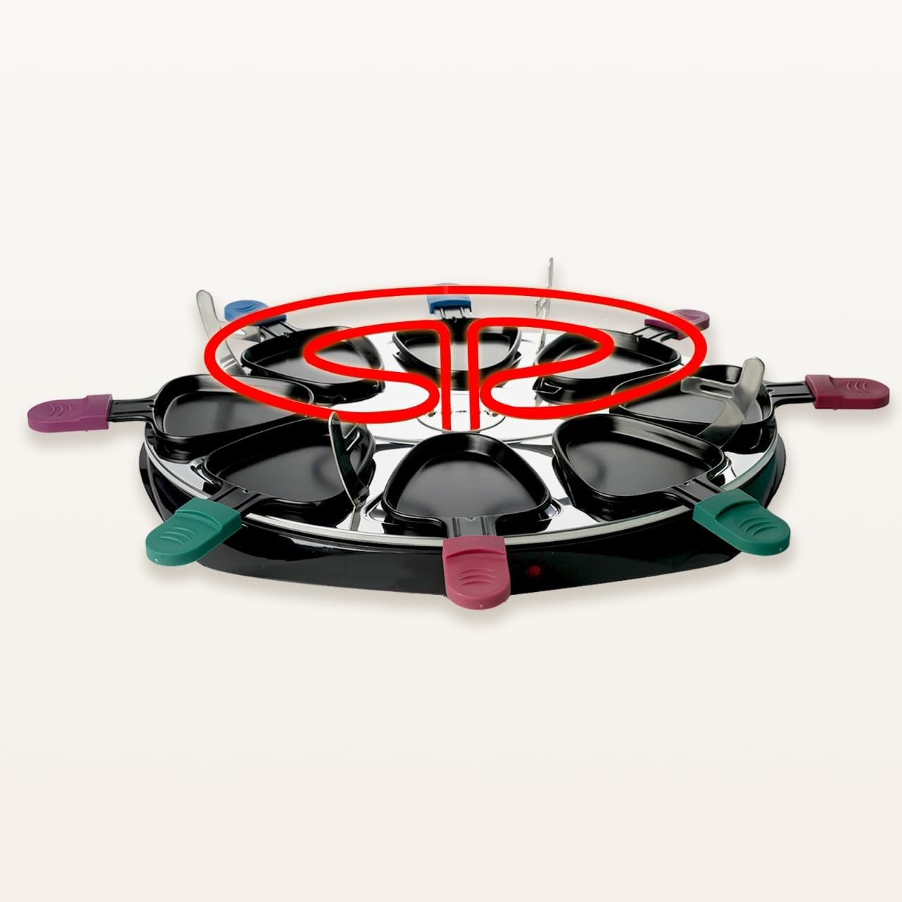 Poêlon à raclette - 8 pièces, triangle, revêtement antiadhésif, poignées isolées, 8 pelles