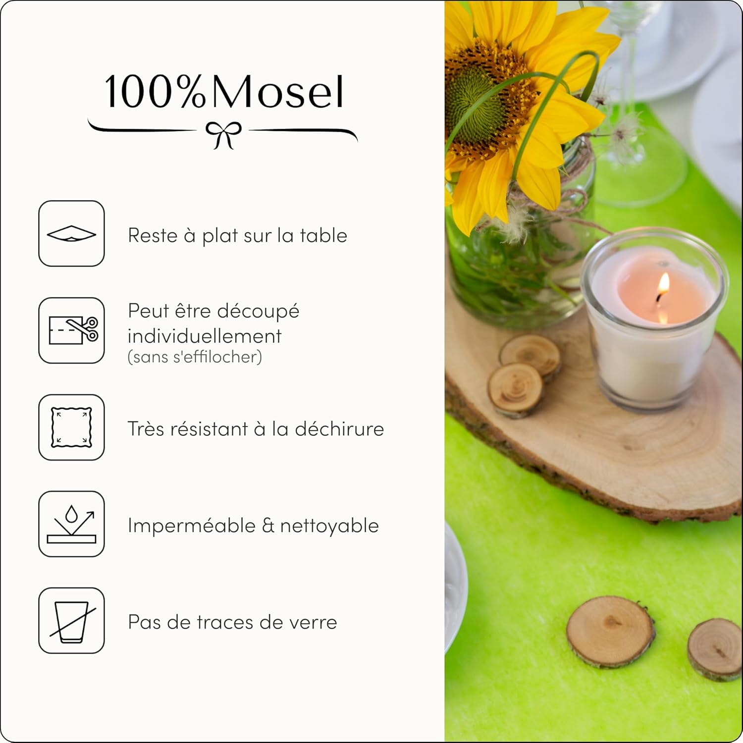 100%Mosel - Chemin de Table Vert Pomme - 30x2500cm - non-tissé, occasions festives