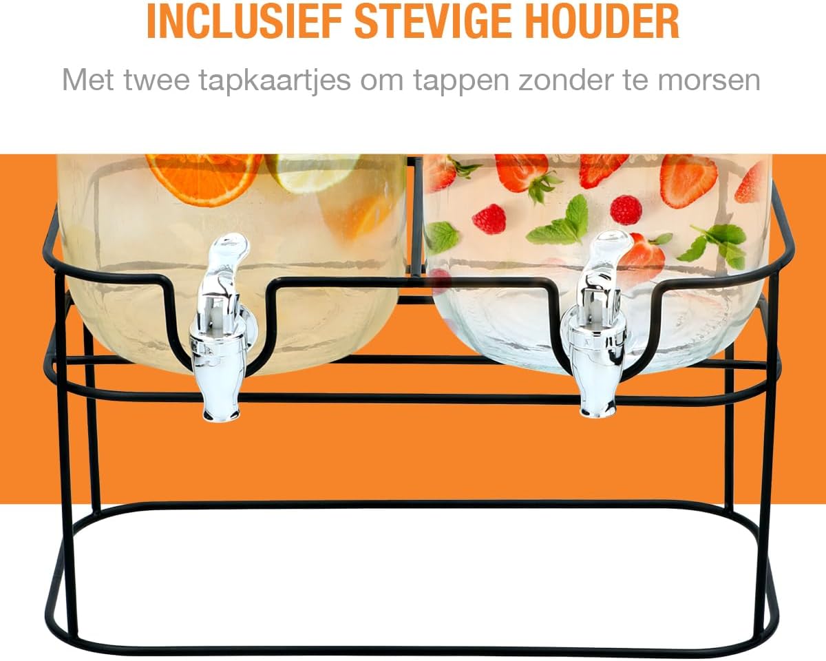 Double Distributeur de Boissons - 2x4L, support inclus, 33x17x32cm