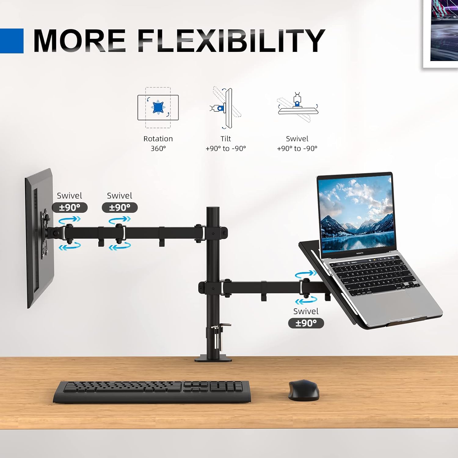 GRIFEMA - support écran double avec plateau - VESA 75x75/100x100, 360° pivotant, hauteur réglable, 10kg max