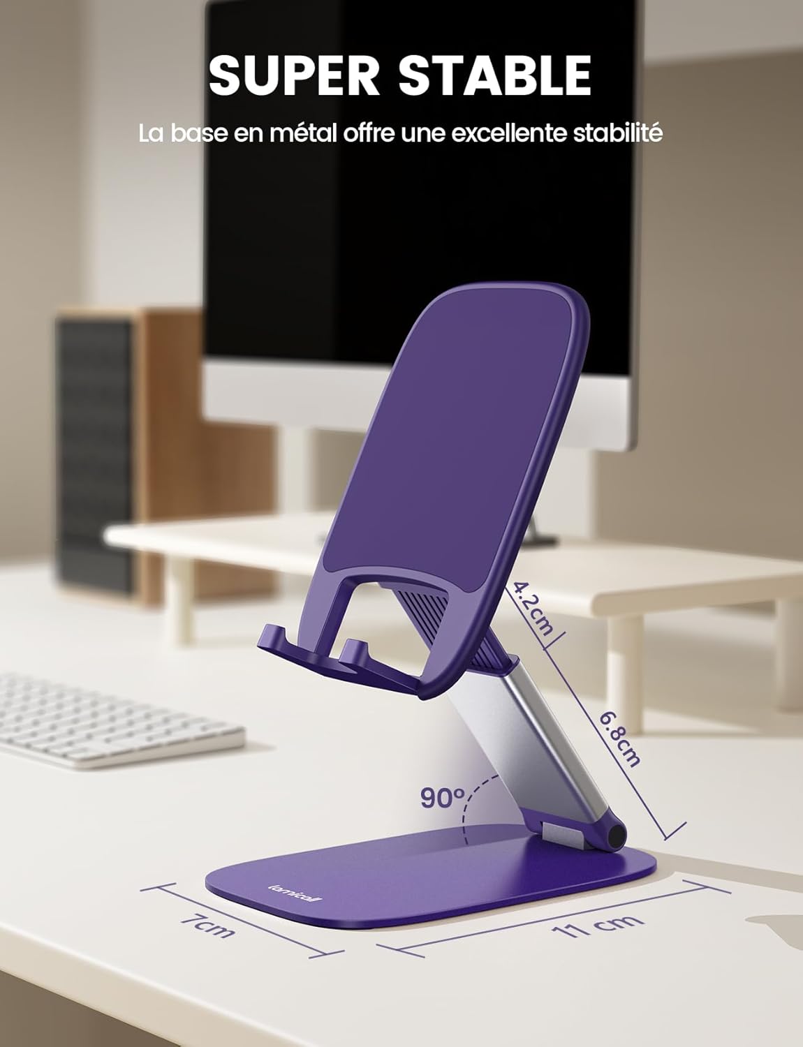Lamicall - Support Téléphone Pliable - 15mm ultrafin, base métal, hauteur & angle réglables