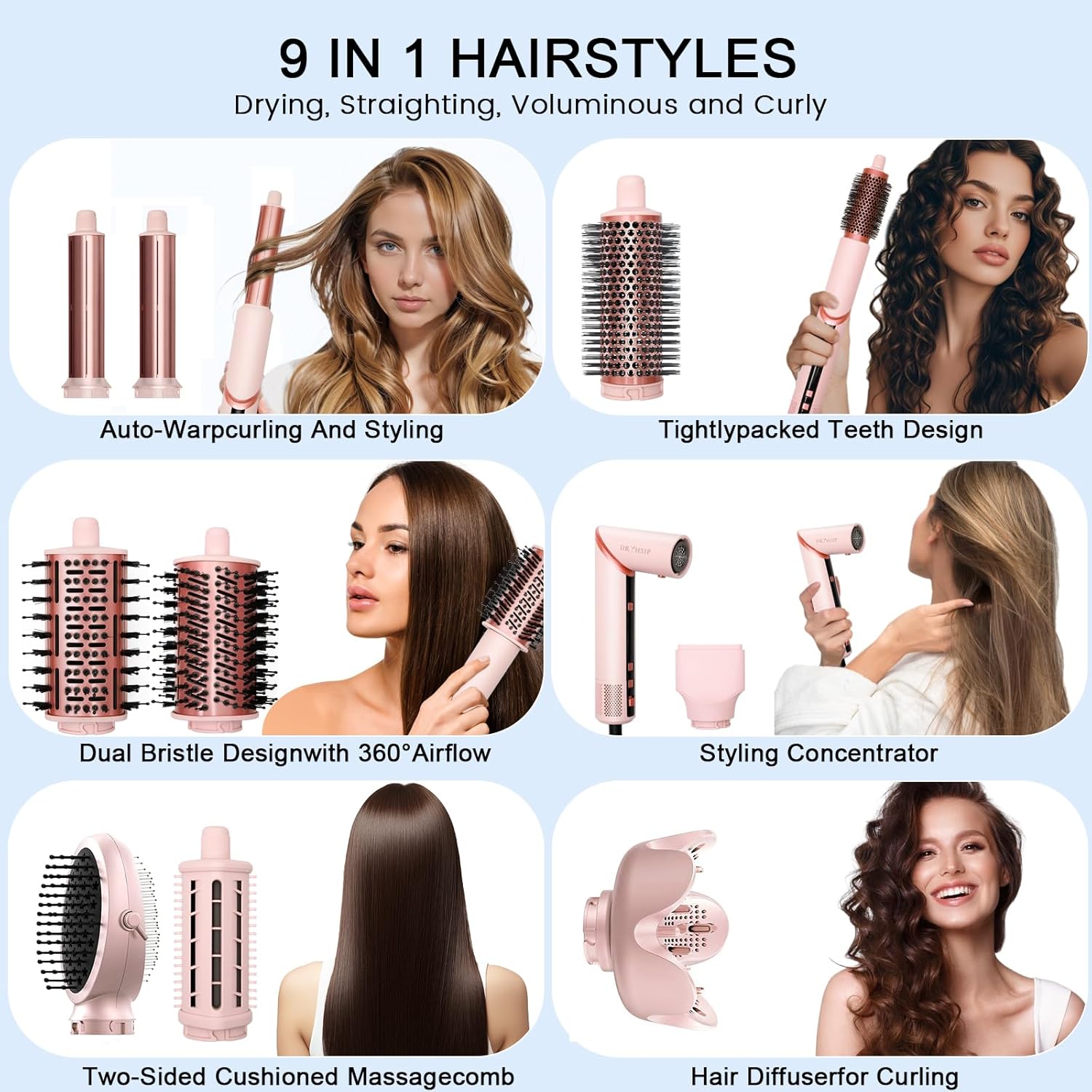 Coiffeur 9 en 1 - affichage numérique - léger - ionique - 3 chaleurs