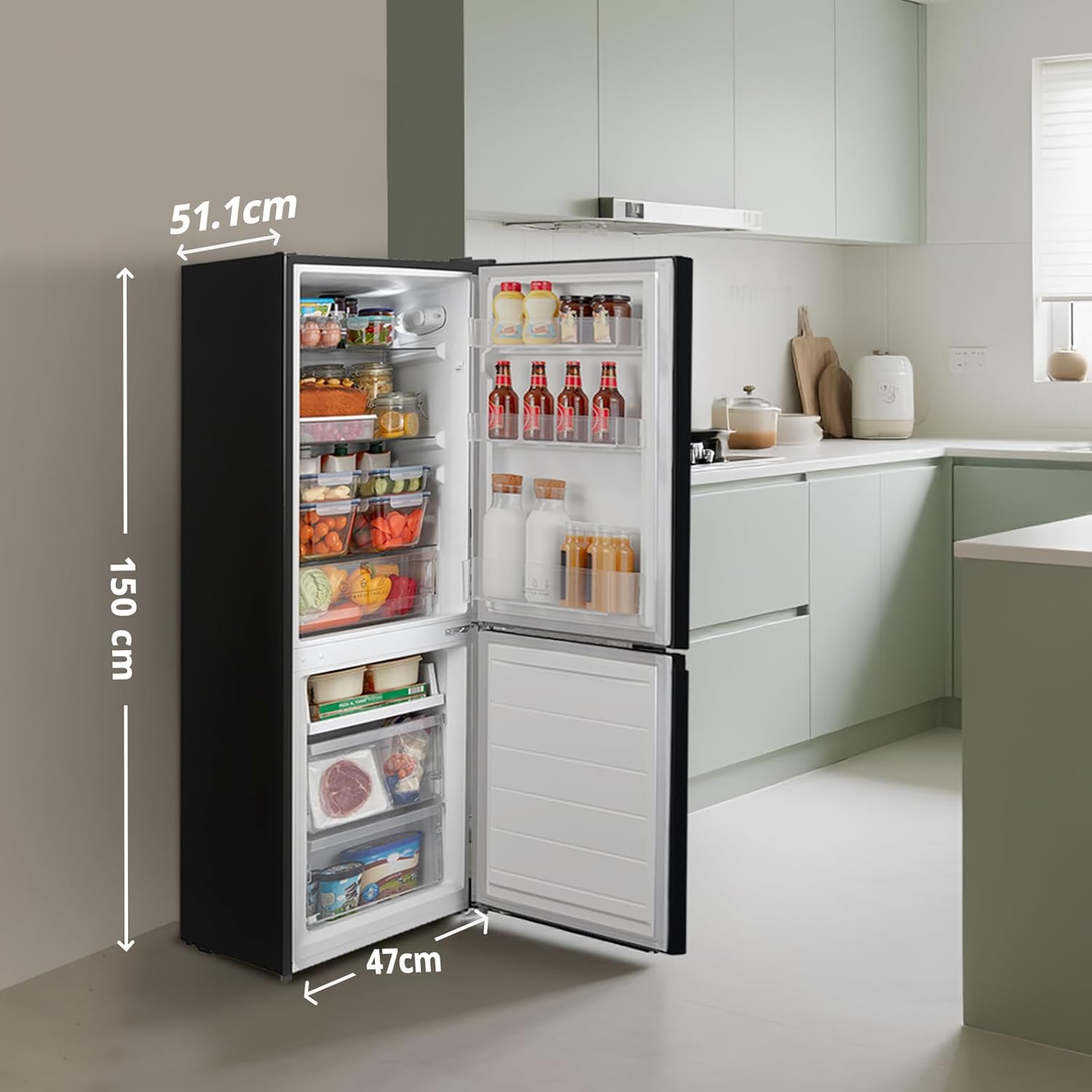 Comfee' - réfrigérateur congélateur - 150 cm - 115L/59L, Low Frost, LED, noir - RCB169DK2(E)