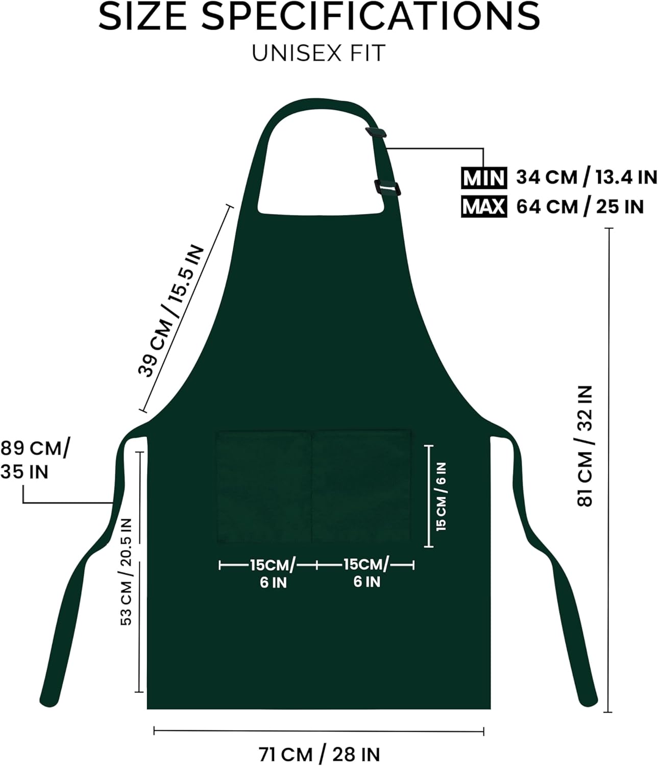 Utopia Kitchen - Tablier 2 pièces - bretelles réglables, poches, unisexe