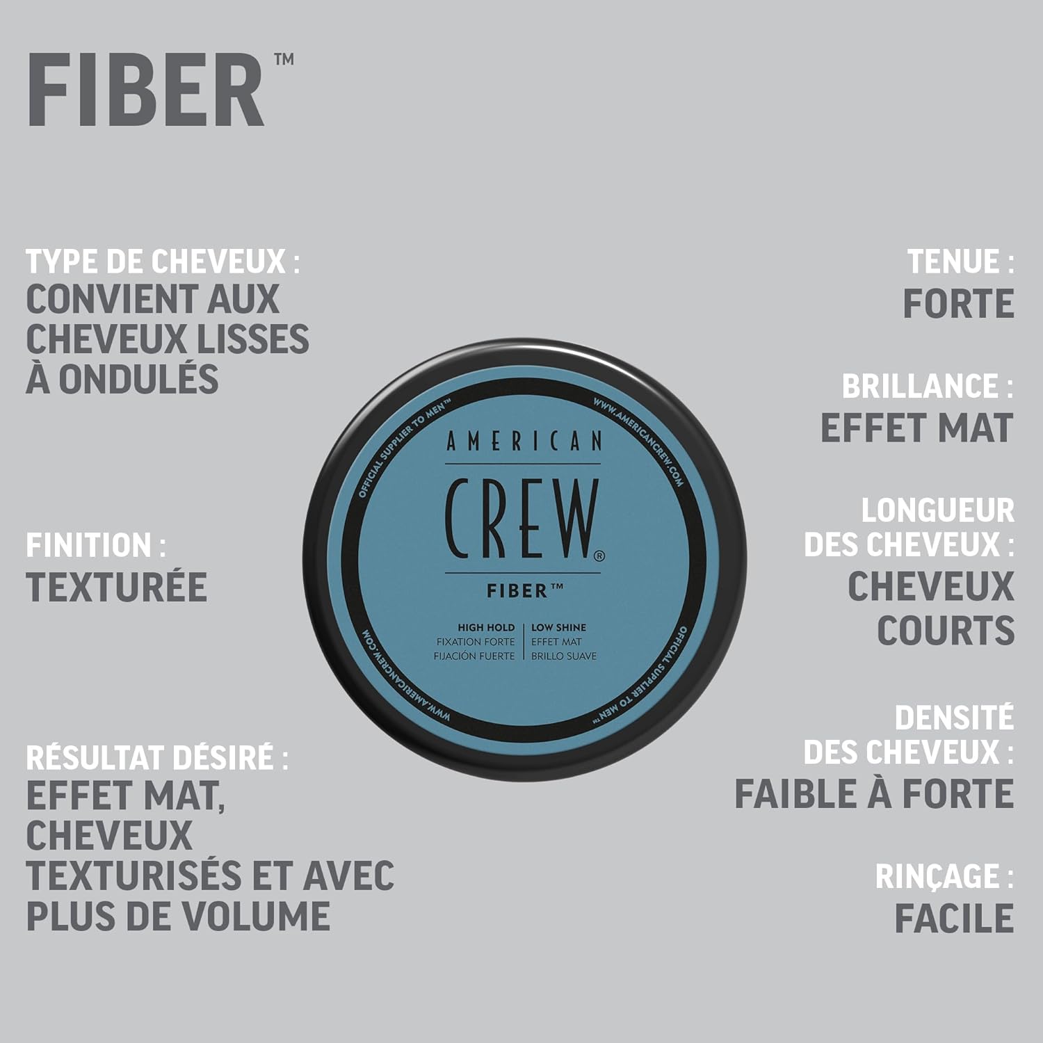 American Crew - Fiber - cire coiffante homme, fixation forte, effet mat