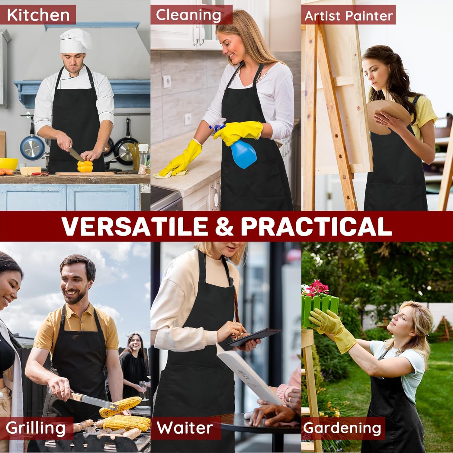 Tablier de Chef - lot de 2, grande taille, 2 poches, unisexe, professionnel