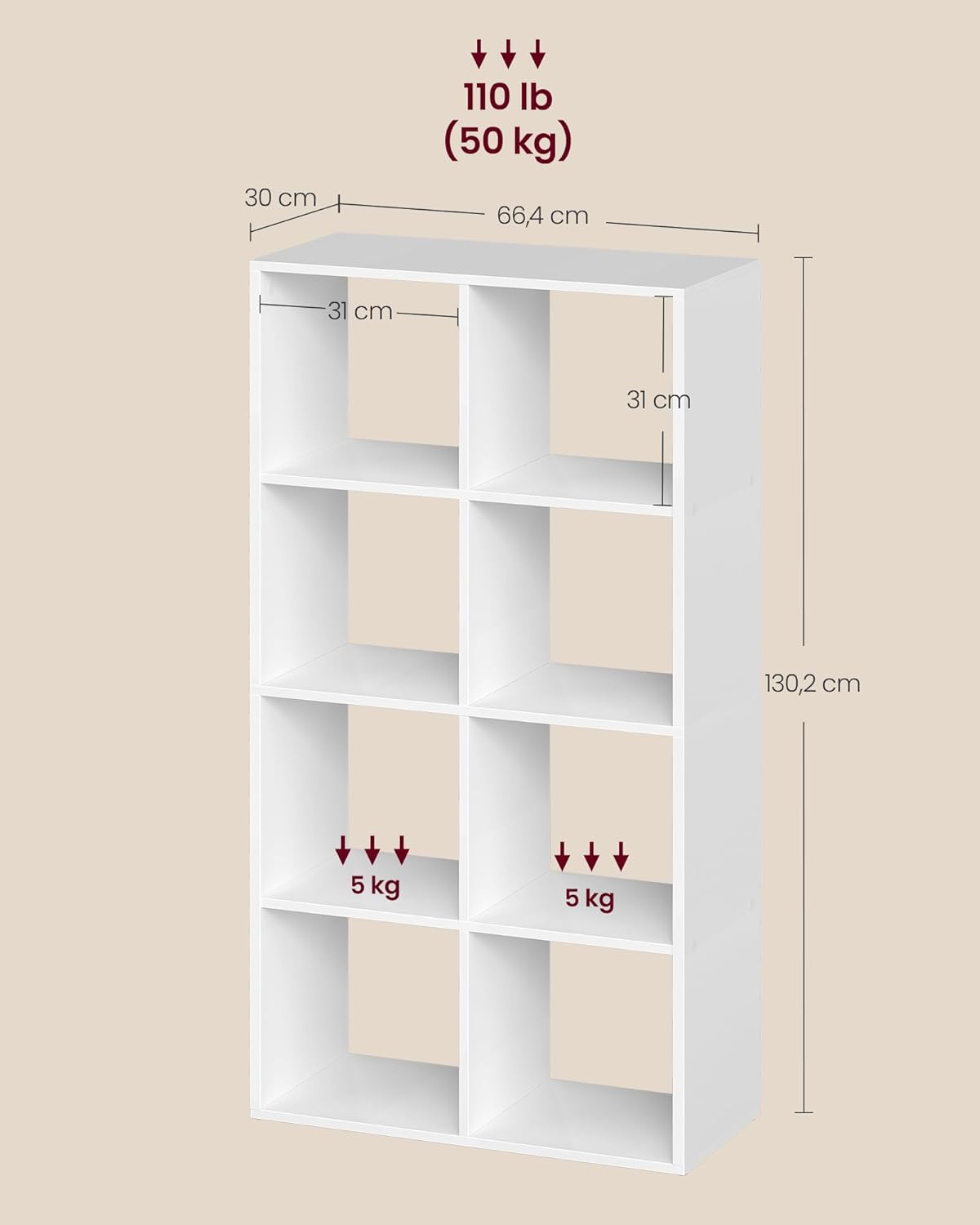 VASAGLE - Custos Collection, étagère 4 niveaux 30x98x130 cm, blanc, LBC408WB01