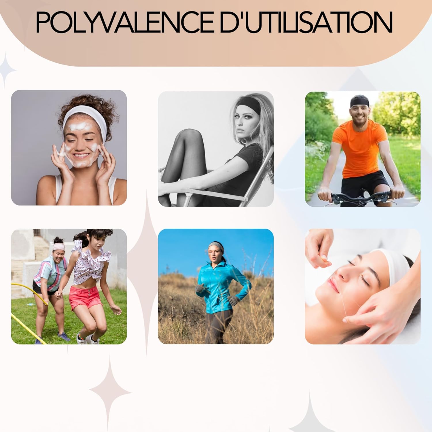 Bandeau cheveux - elastique sport antidérapant, respirant, 3pcs, adulte/enfant