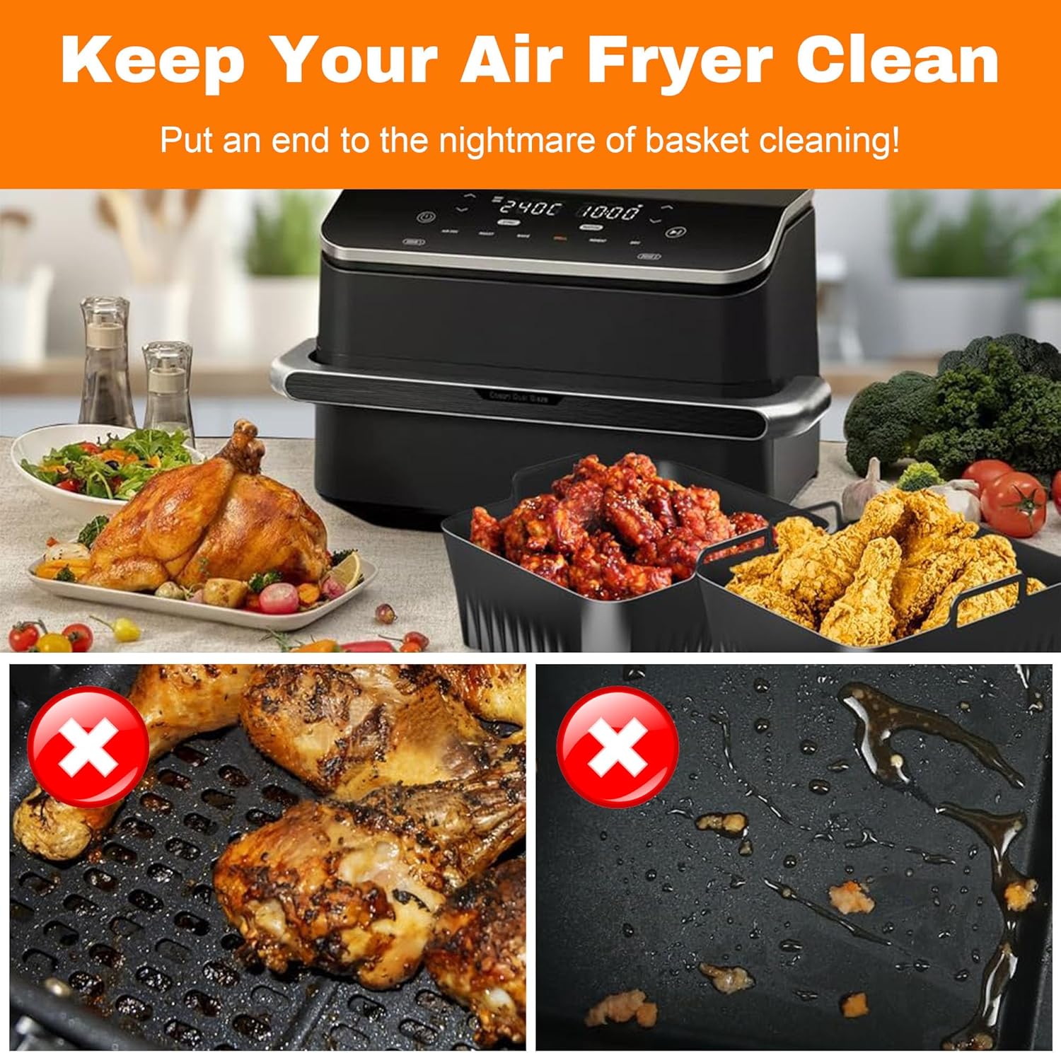 Moule silicone air fryer - lot de 3 - compatible Cosori 10L - accessoires résistants Twinfry