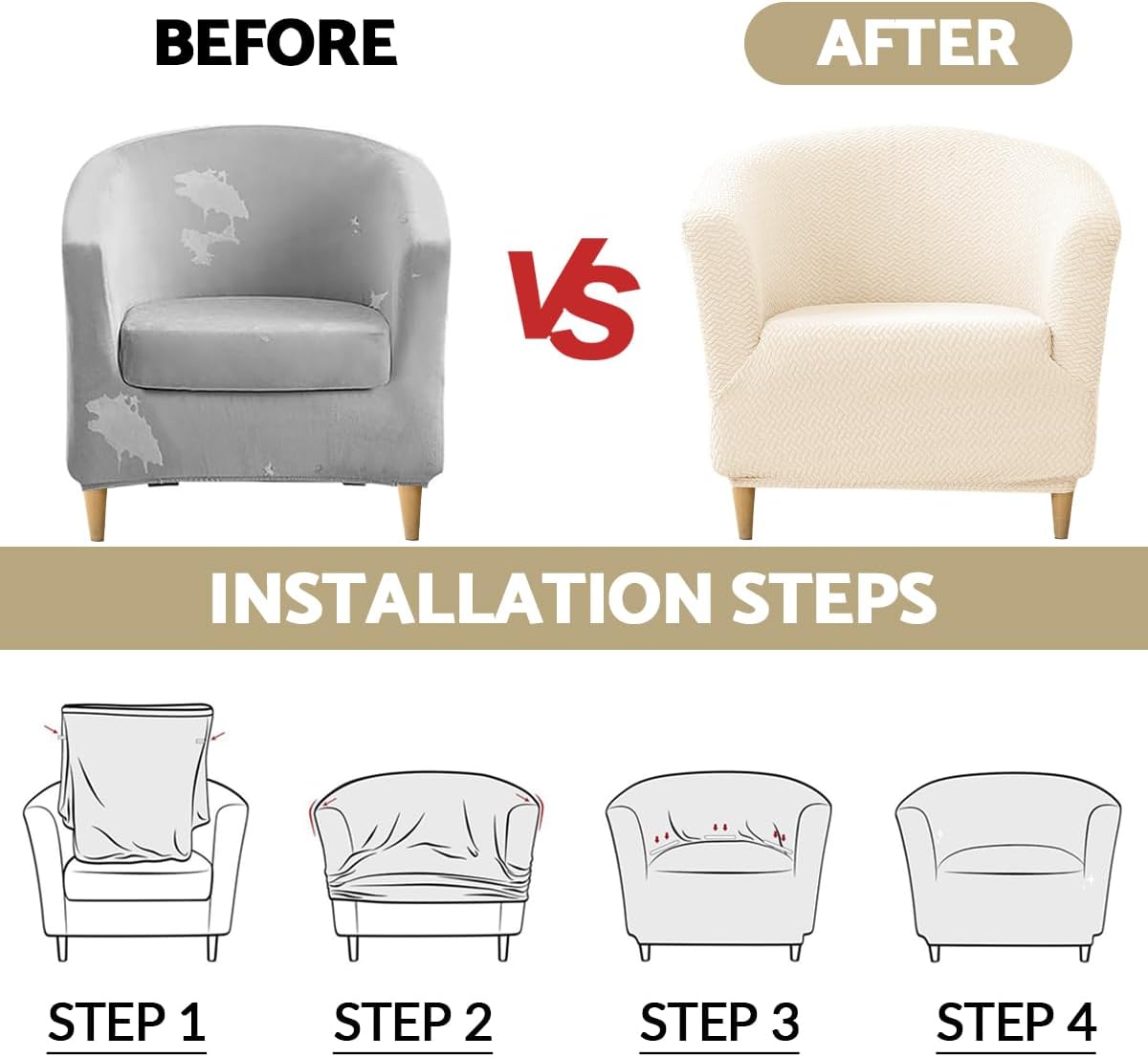 Housse de fauteuil cabriolet - Chesterfield jacquard beige - 1 place - Extensible, universelle, pour salon/café