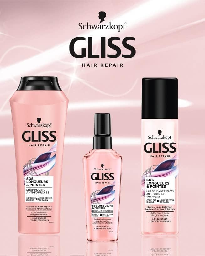 Schwarzkopf - Gliss SOS Longueur & Pointes - 200 ml - Démêle, scelle, adoucit, 90% naturel