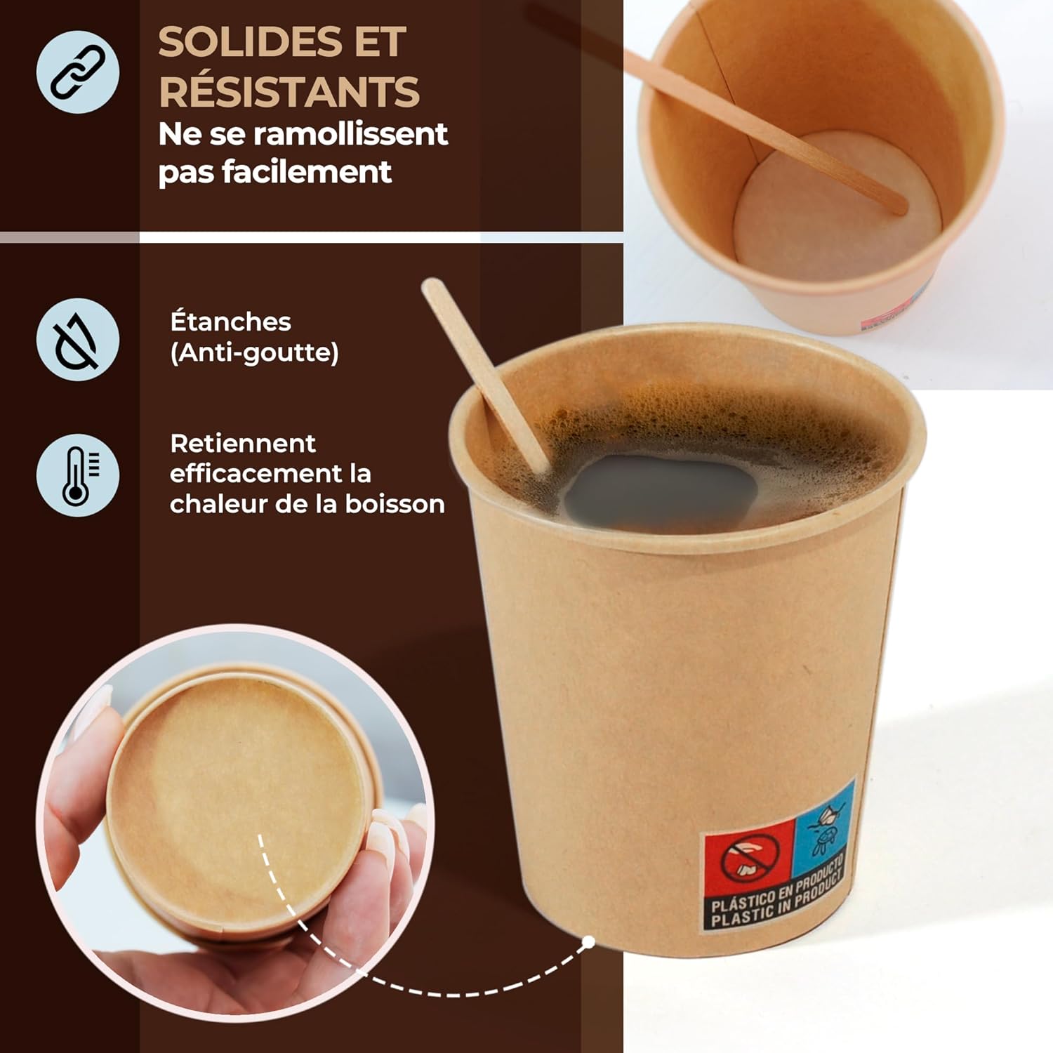 Gobelets jetables carton kraft – 210 ml / 7 oz – résistants, étanches